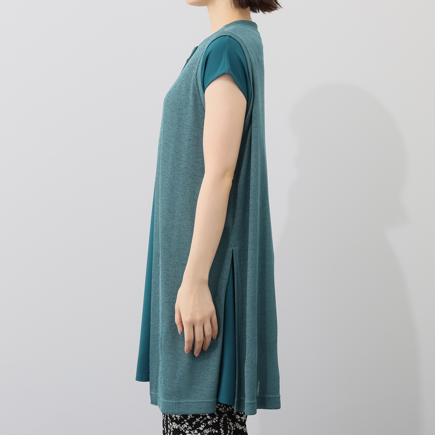 シルバーミントシュガー ざっくりニット調 リラックスロングジレと 大人のカットソー ロングチュニックのセット