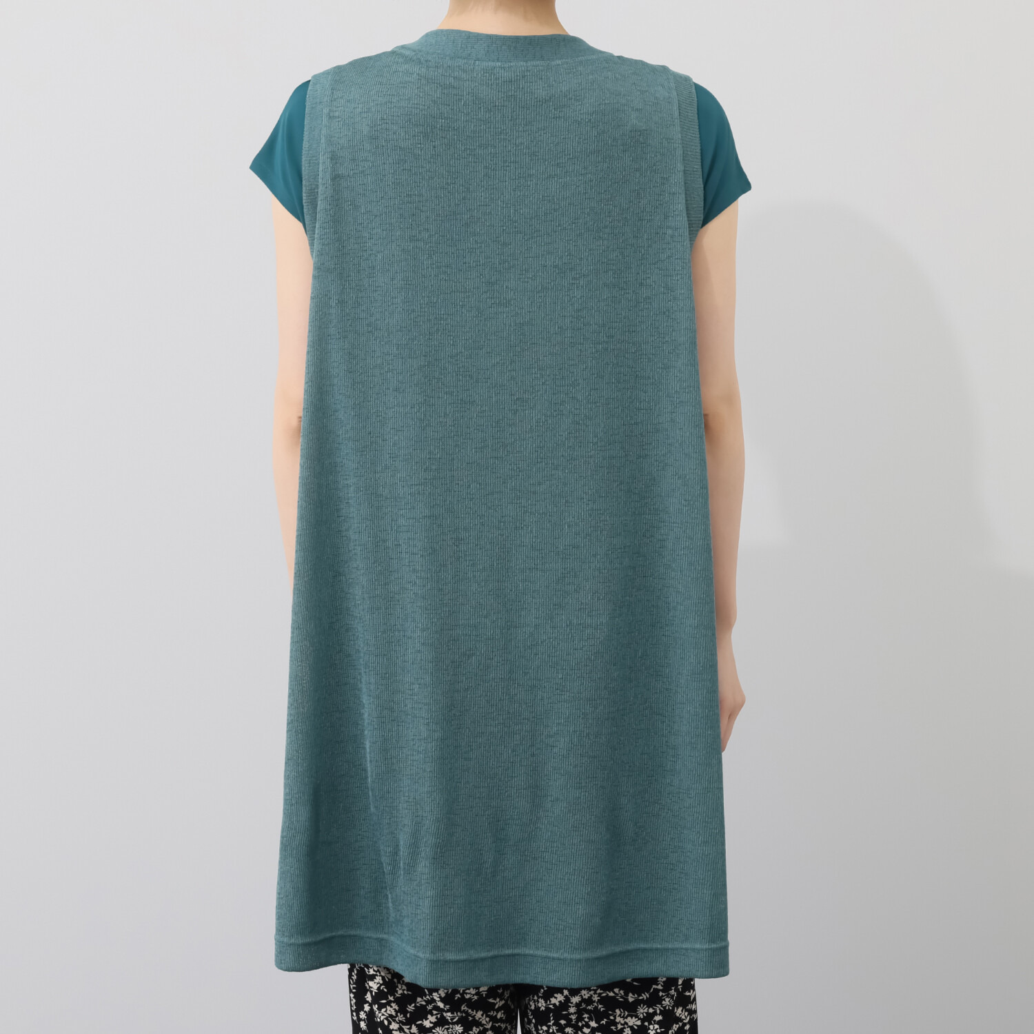 シルバーミントシュガー ざっくりニット調 リラックスロングジレと 大人のカットソー ロングチュニックのセット