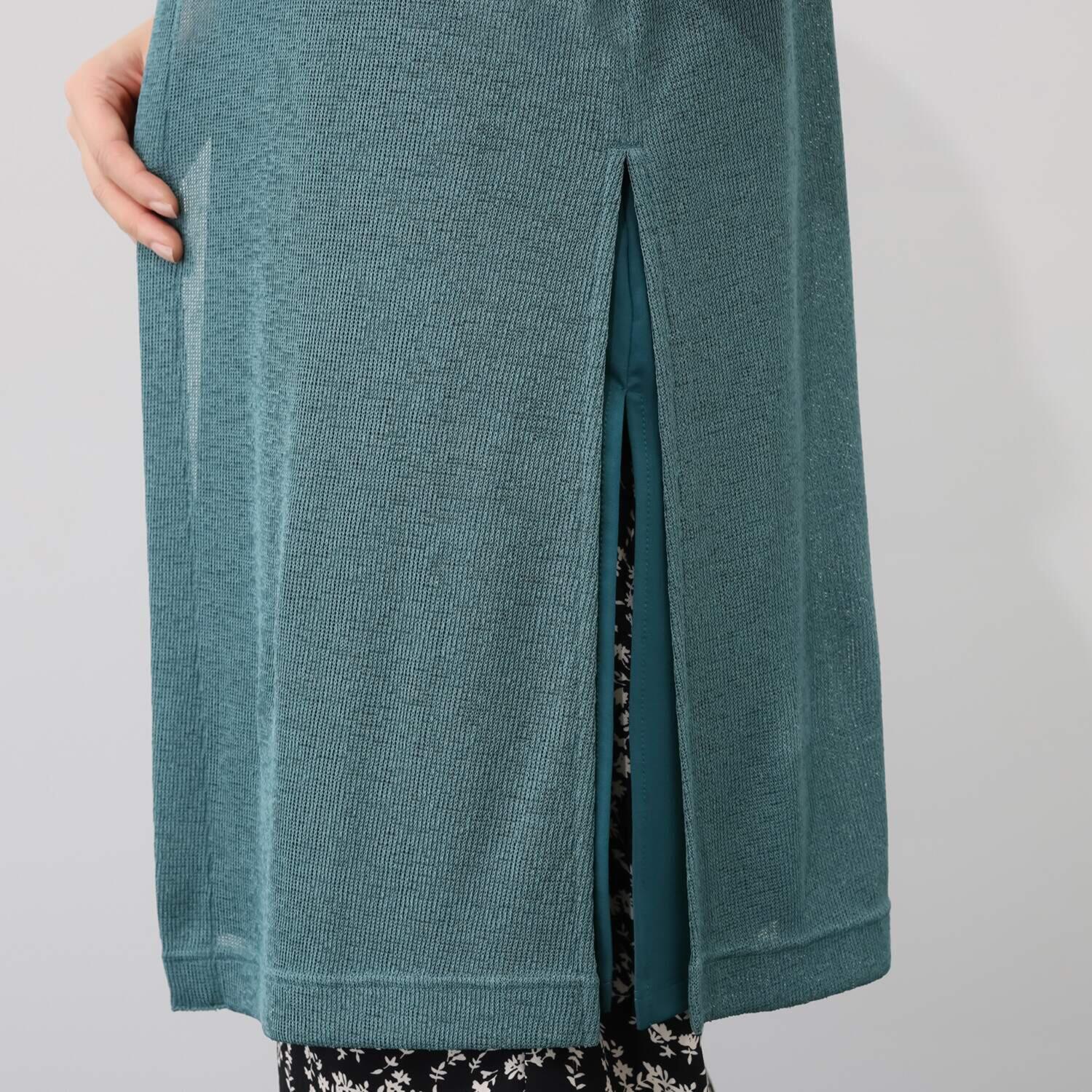 シルバーミントシュガー ざっくりニット調 リラックスロングジレと 大人のカットソー ロングチュニックのセット