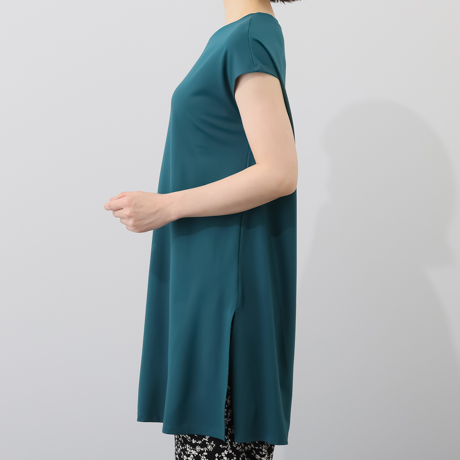 シルバーミントシュガー ざっくりニット調 リラックスロングジレと 大人のカットソー ロングチュニックのセット