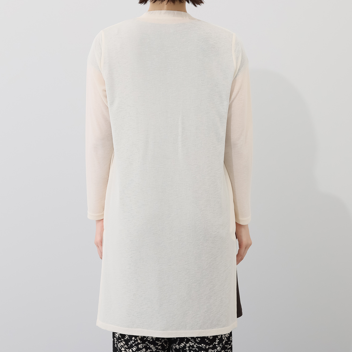 シルバーミントシュガー スラブ調シアー天竺 Ｉラインシルエット ロングカーディガン