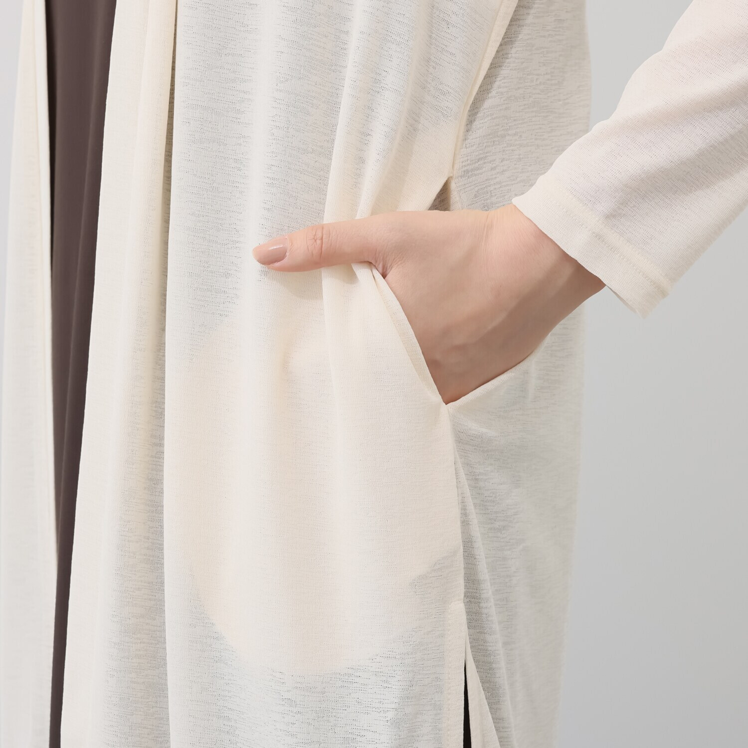 シルバーミントシュガー スラブ調シアー天竺 Ｉラインシルエット ロングカーディガン