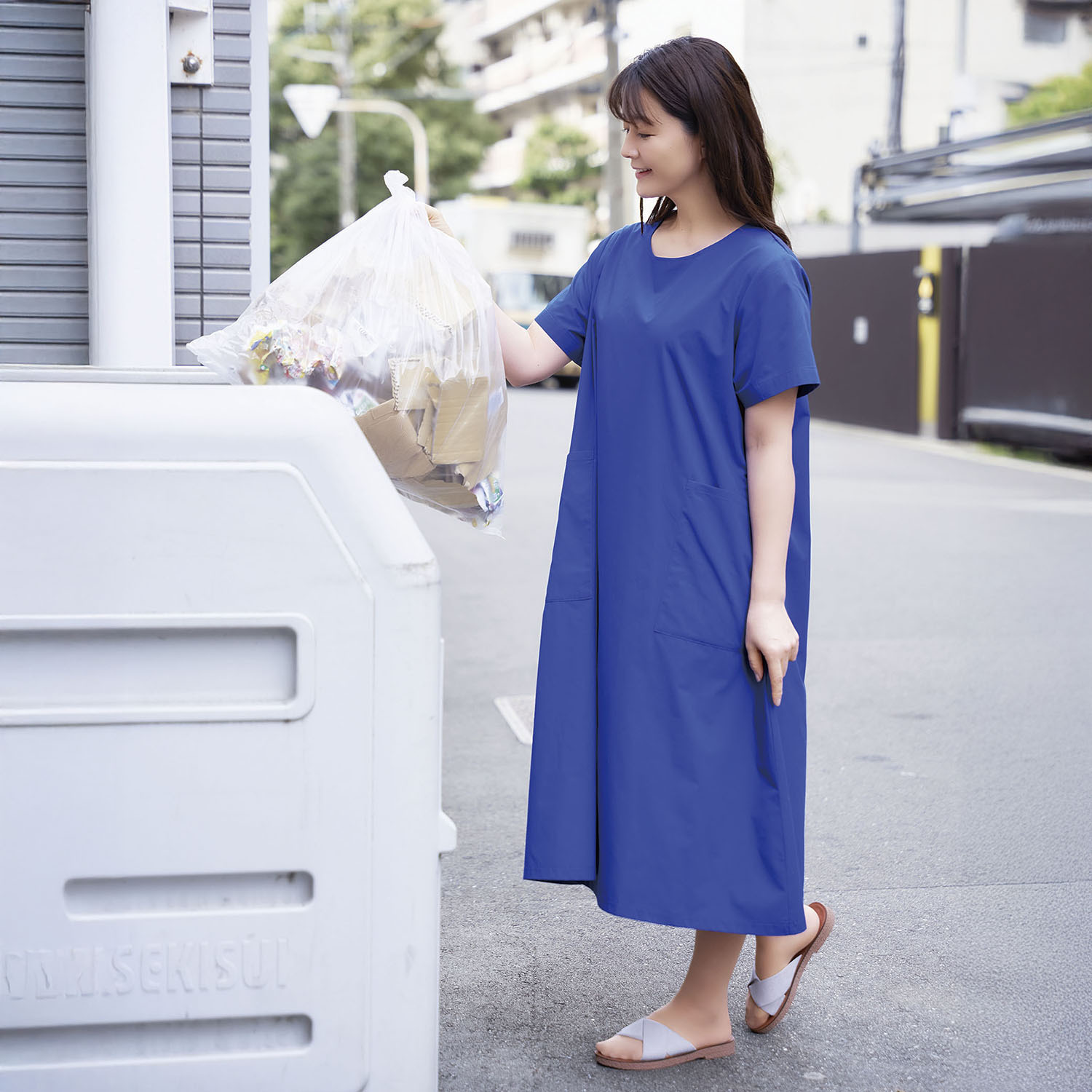 部屋着の上から さっとかぶるだけ！ 綿混 ずぼっと ずぼらワンピース