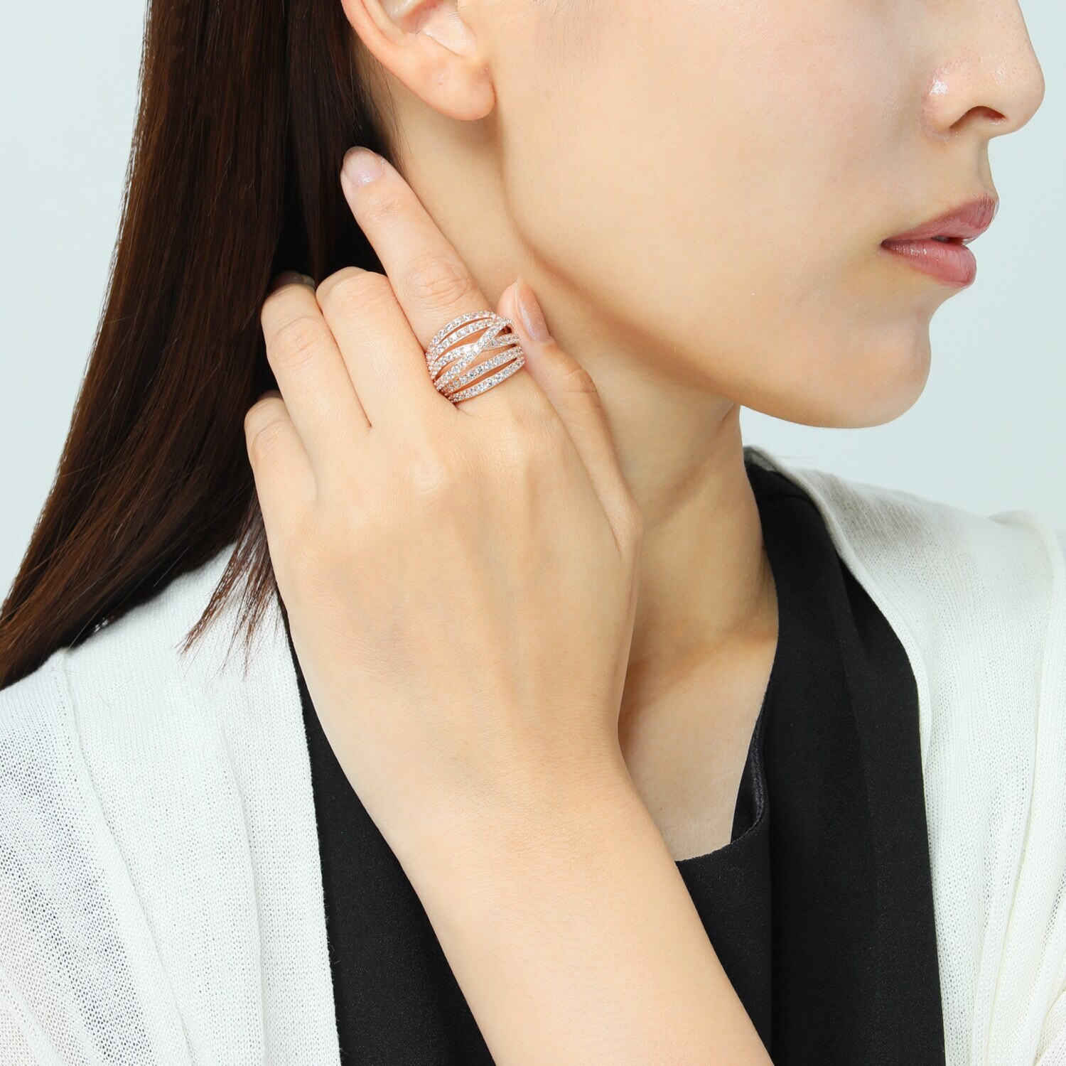 ダイアモア シルバー　ＣＺ 多連デザイン リング