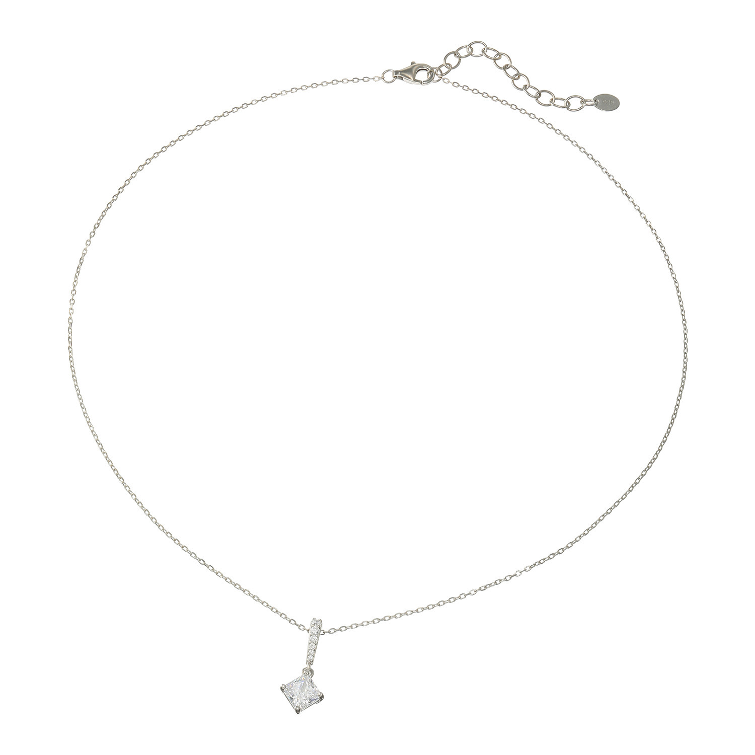 ダイアモア シルバー　ＣＺ プリンセスカット バーデザインネックレス