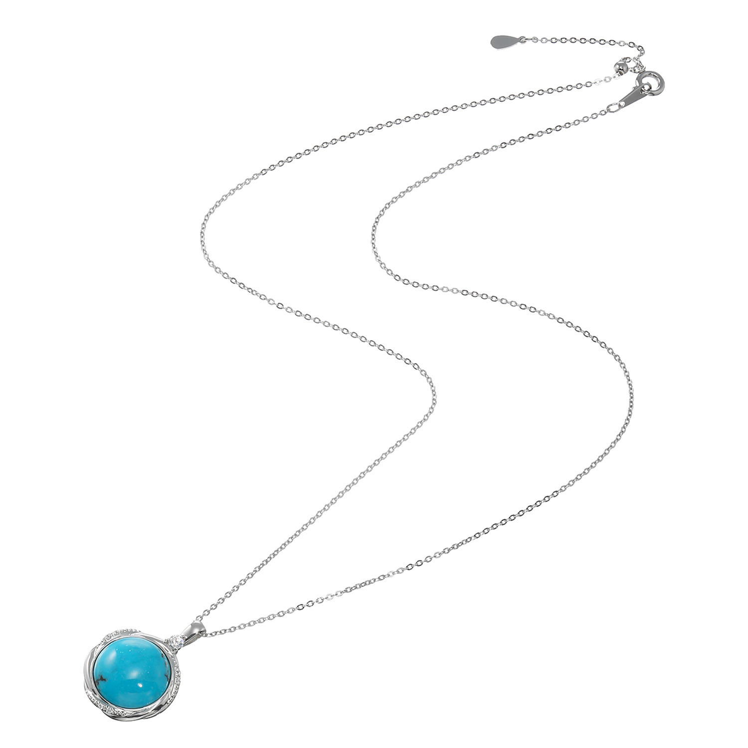 ミケランジェロ シルバー ６．５カラットＵＰ アリゾナ産ターコイズ ＣＺアクセント ラウンドカボション ペンダント