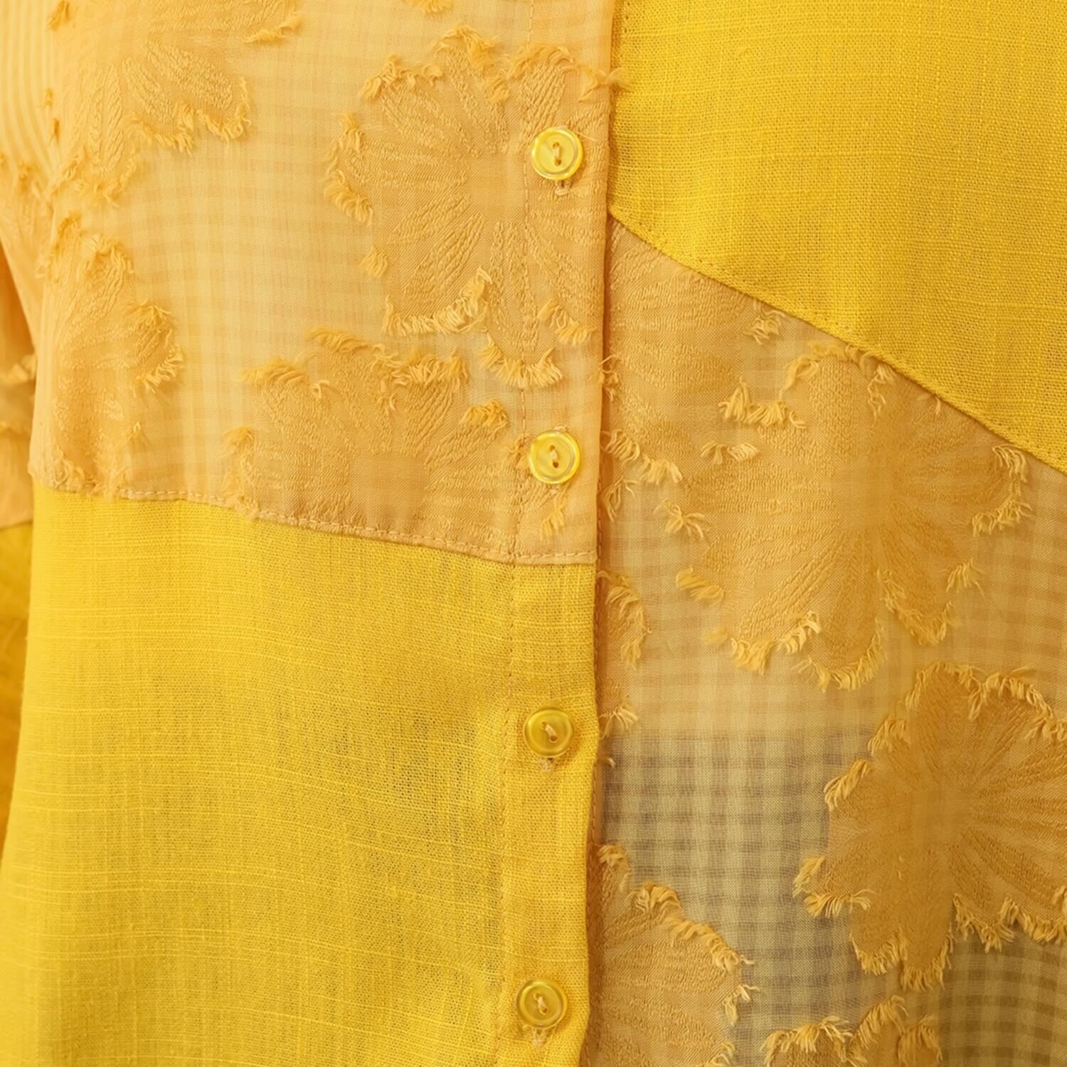 ジョリーフェム 麻混 フラワージャガード シャツブラウス