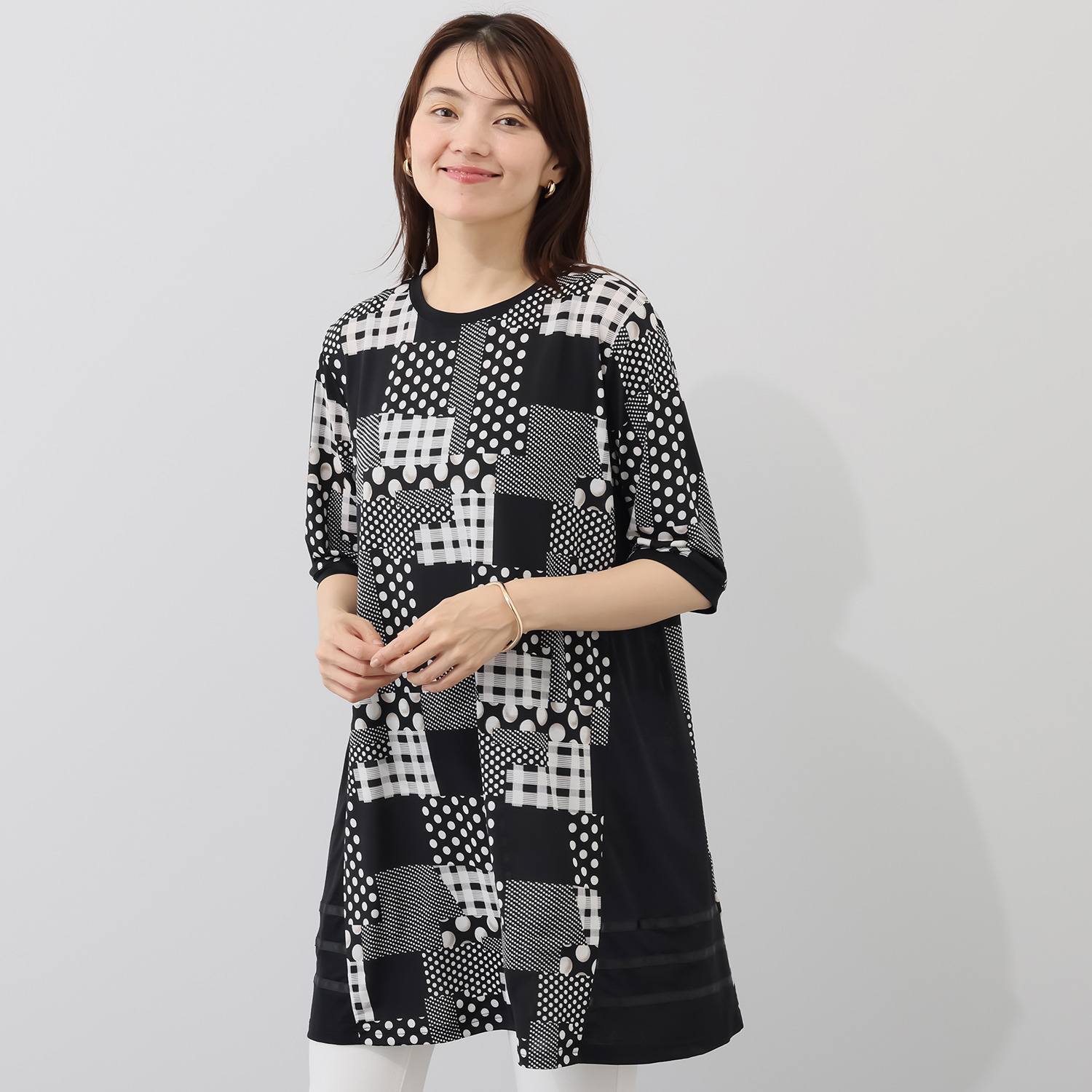 ジョリーフェム ランダムドットプリント サイドアクセント チュニック