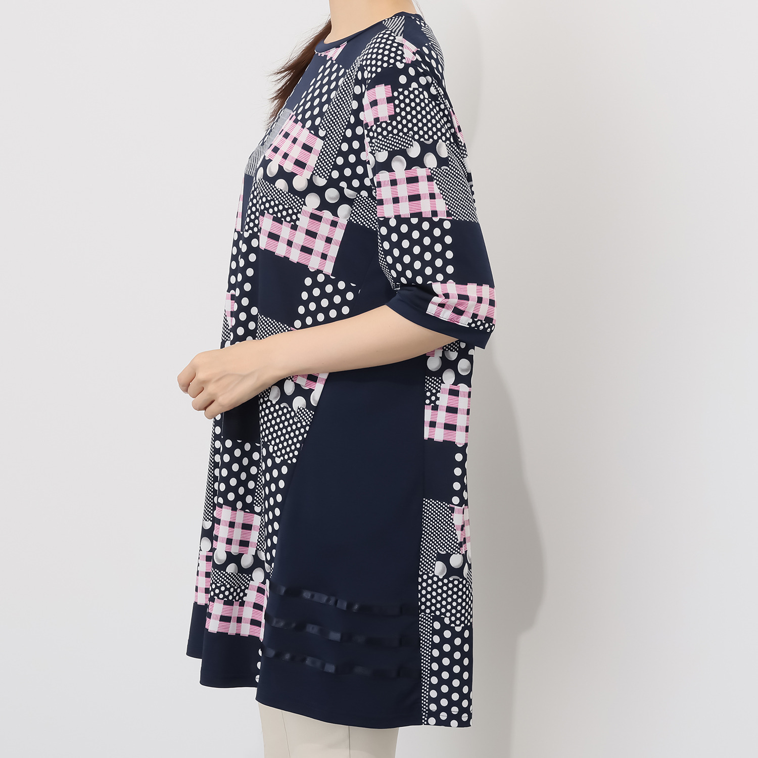 ジョリーフェム ランダムドットプリント サイドアクセント チュニック