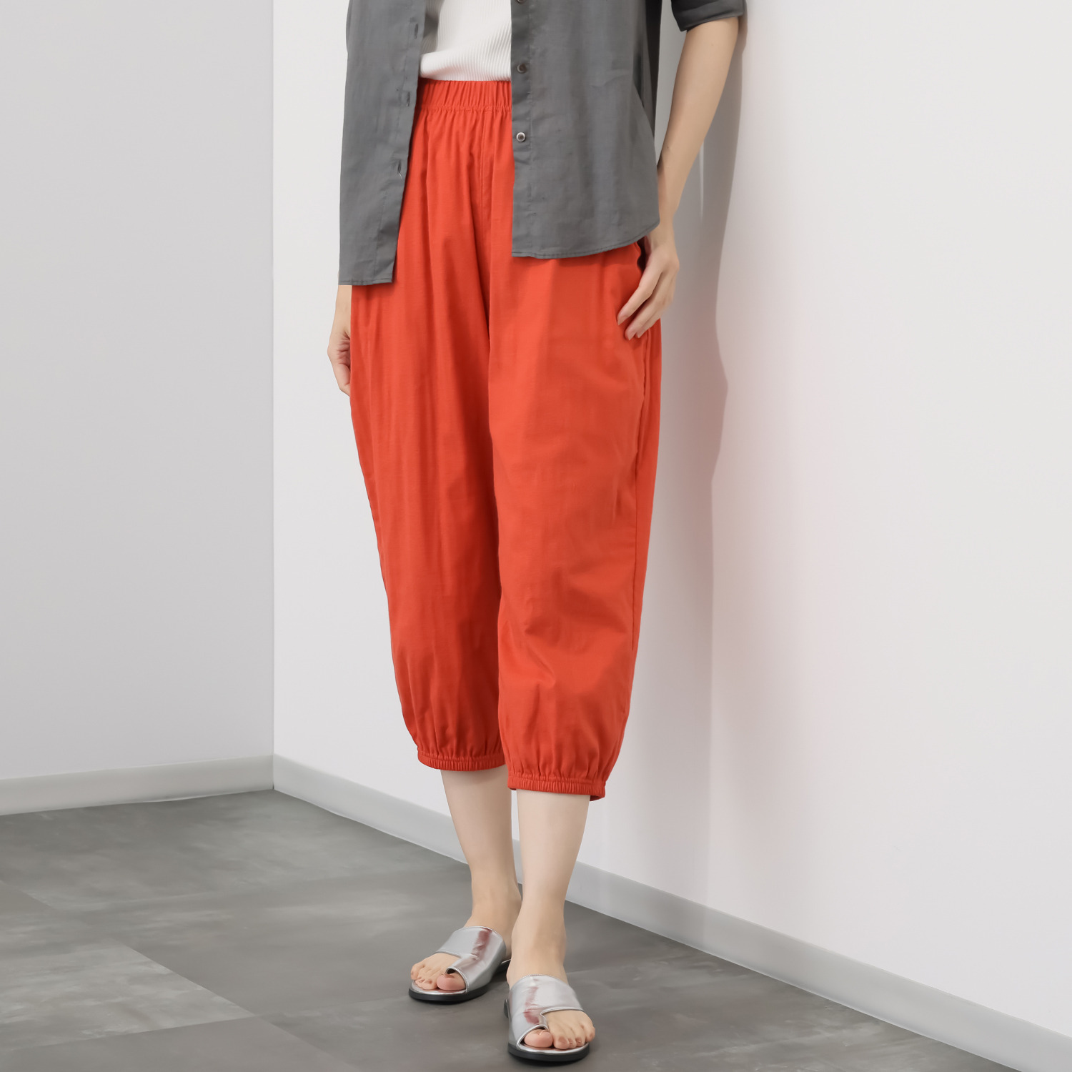 ダイア　アロー ＵＶカット・接触冷感 ストレッチダブルガーゼ サルエル風パンツ