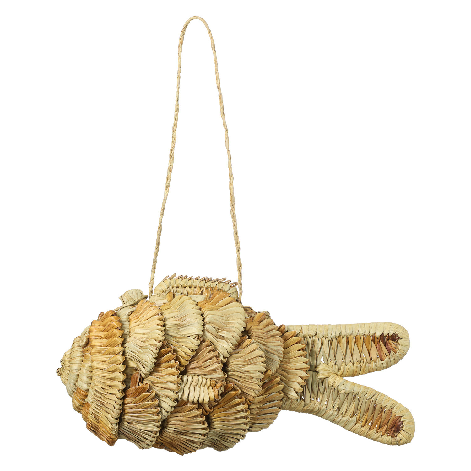 アフリカンスクエアー アフリカの島 マダガスカル発 オールハンドメイド 天然素材エラナ使用 ユニークな魚型ポシェット