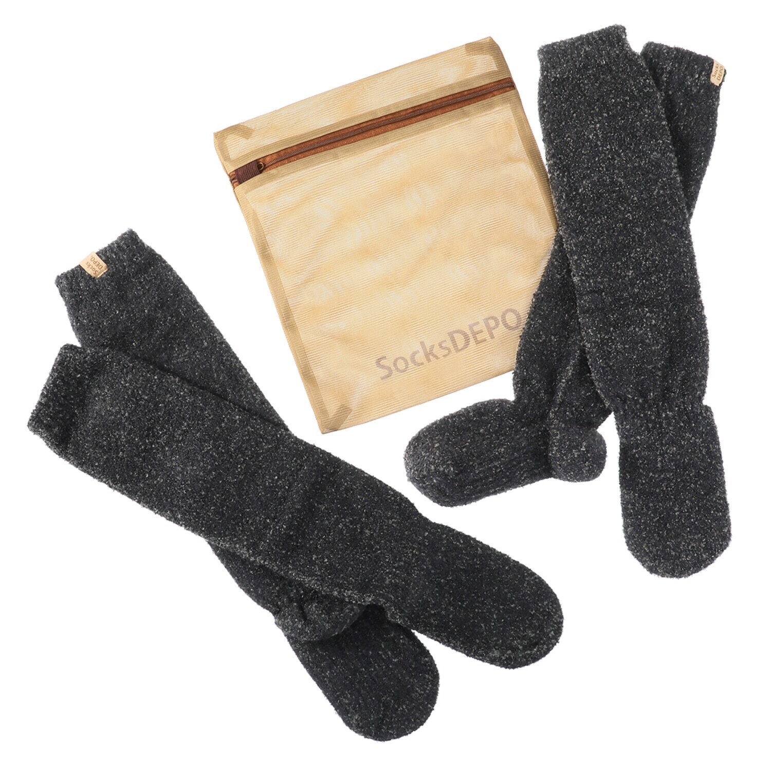 手ぶくろ職人のこだわり！ ふくらはぎまであたたかい モコモコハイソックス 同色２足セット 洗濯ネット付