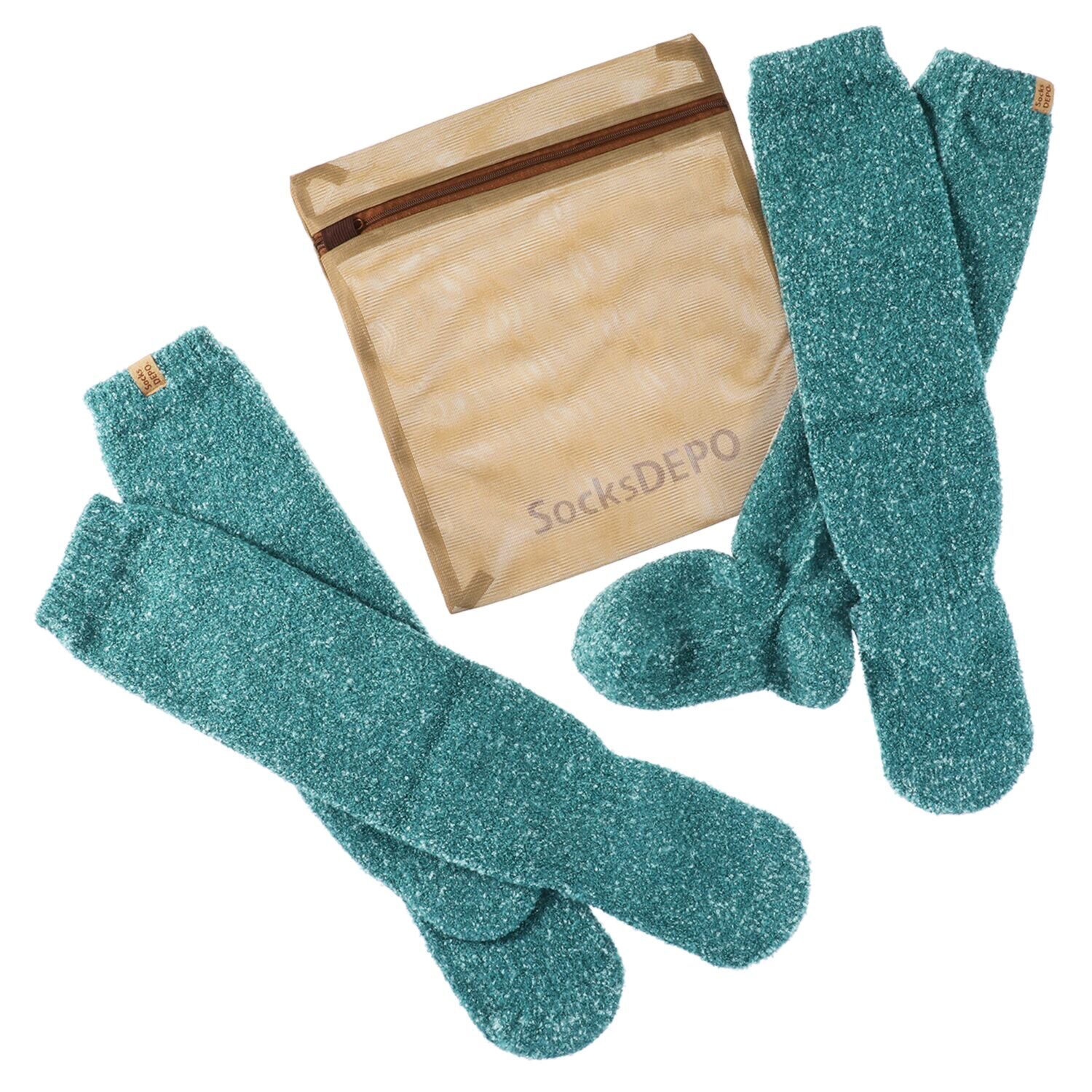 手ぶくろ職人のこだわり！ ふくらはぎまであたたかい モコモコハイソックス 同色２足セット 洗濯ネット付