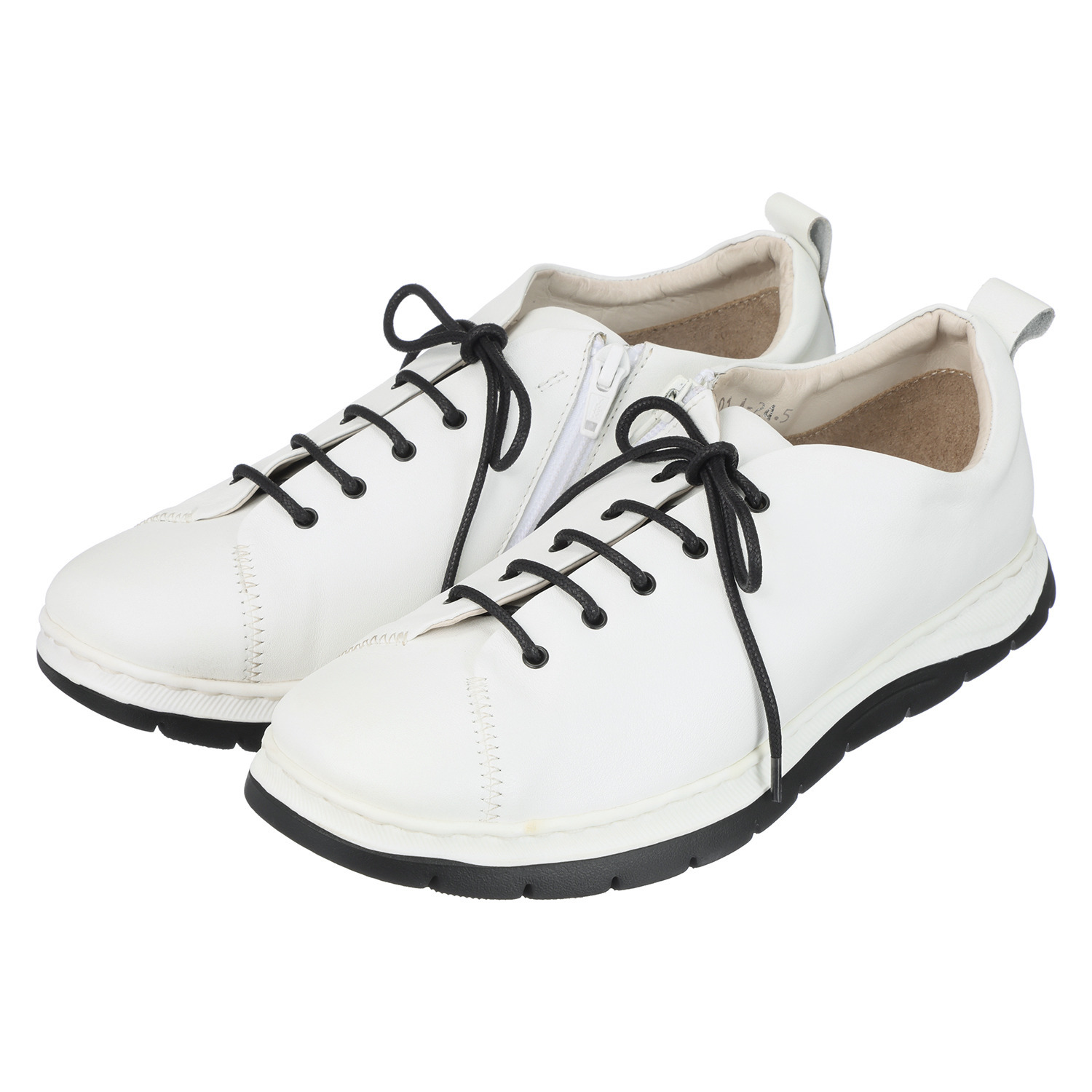 マイレ はっ水 カーフレザー ファスナー付 レースアップスニーカー