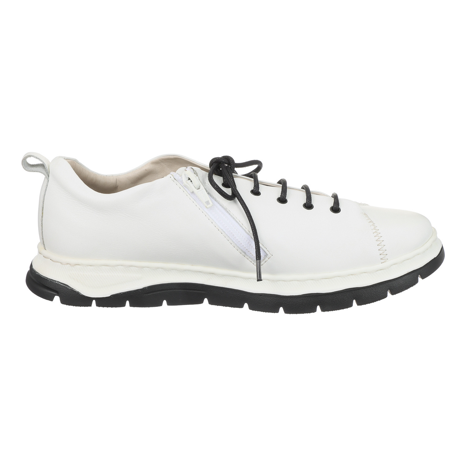 マイレ はっ水 カーフレザー ファスナー付 レースアップスニーカー