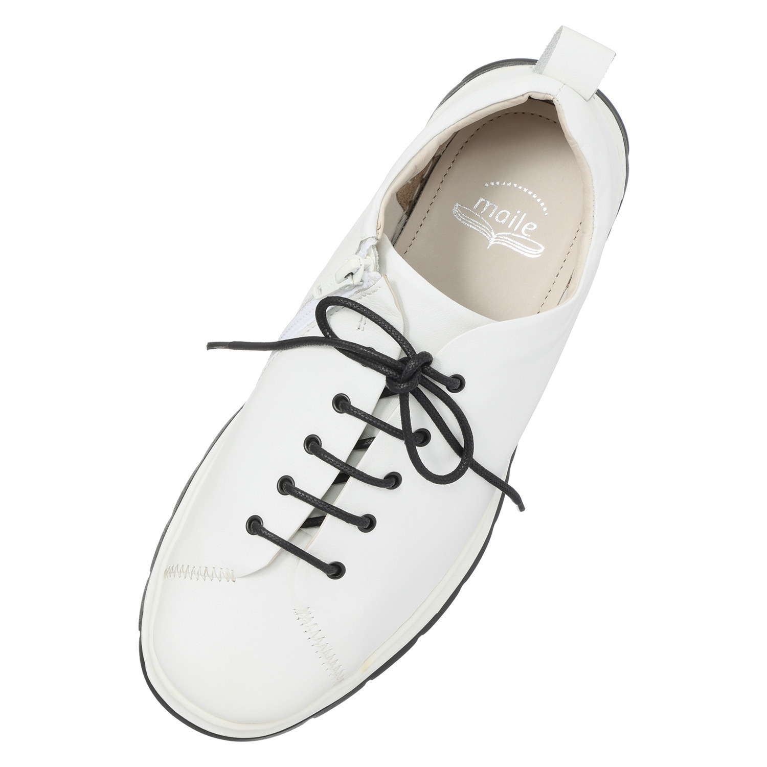 マイレ はっ水 カーフレザー ファスナー付 レースアップスニーカー