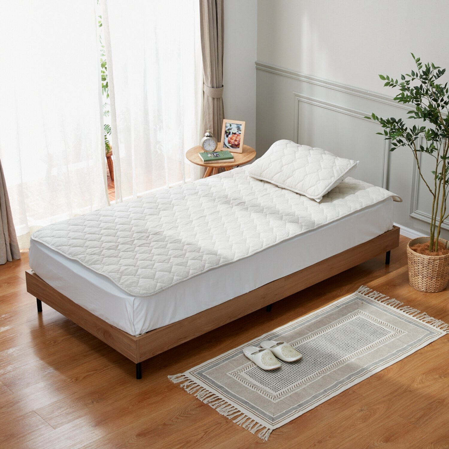 大津毛織 表側 フレンチリネン１００％ 心地よい接触冷感で 柔らかな肌触り ナチュラルテイスト 敷きパッド＜シングル＞