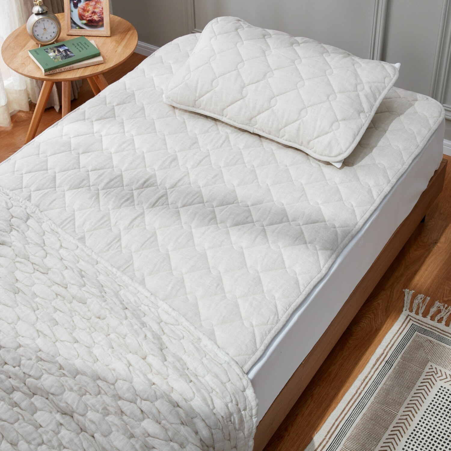 大津毛織 表側 フレンチリネン１００％ 心地よい接触冷感で 柔らかな肌触り ナチュラルテイスト 敷きパッド＜セミダブル＞