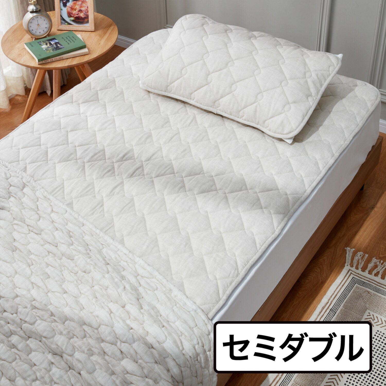 大津毛織 表側 フレンチリネン１００％ 心地よい接触冷感で 柔らかな肌触り ナチュラルテイスト 敷きパッド＜セミダブル＞