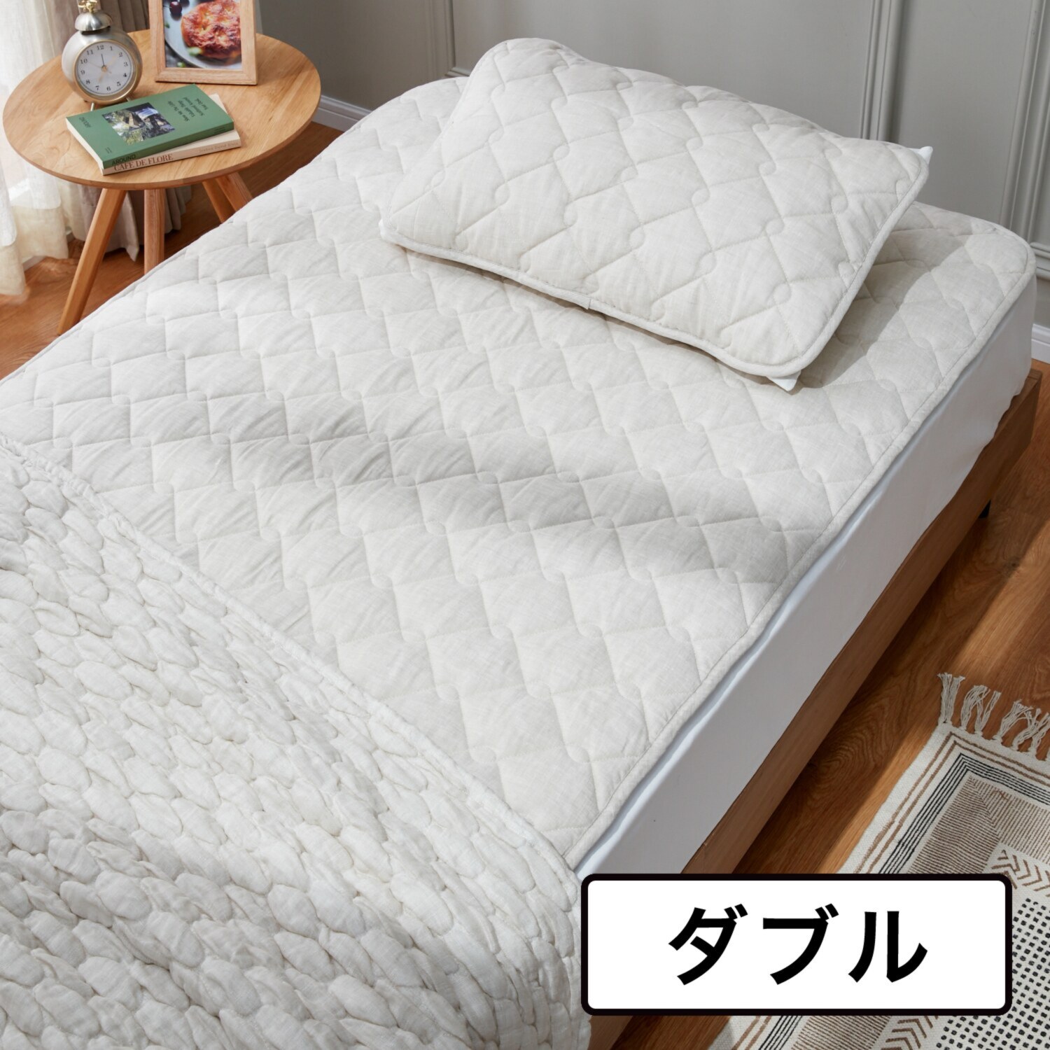 大津毛織 表側 フレンチリネン１００％ 心地よい接触冷感で 柔らかな肌触り ナチュラルテイスト 敷きパッド＜ダブル＞