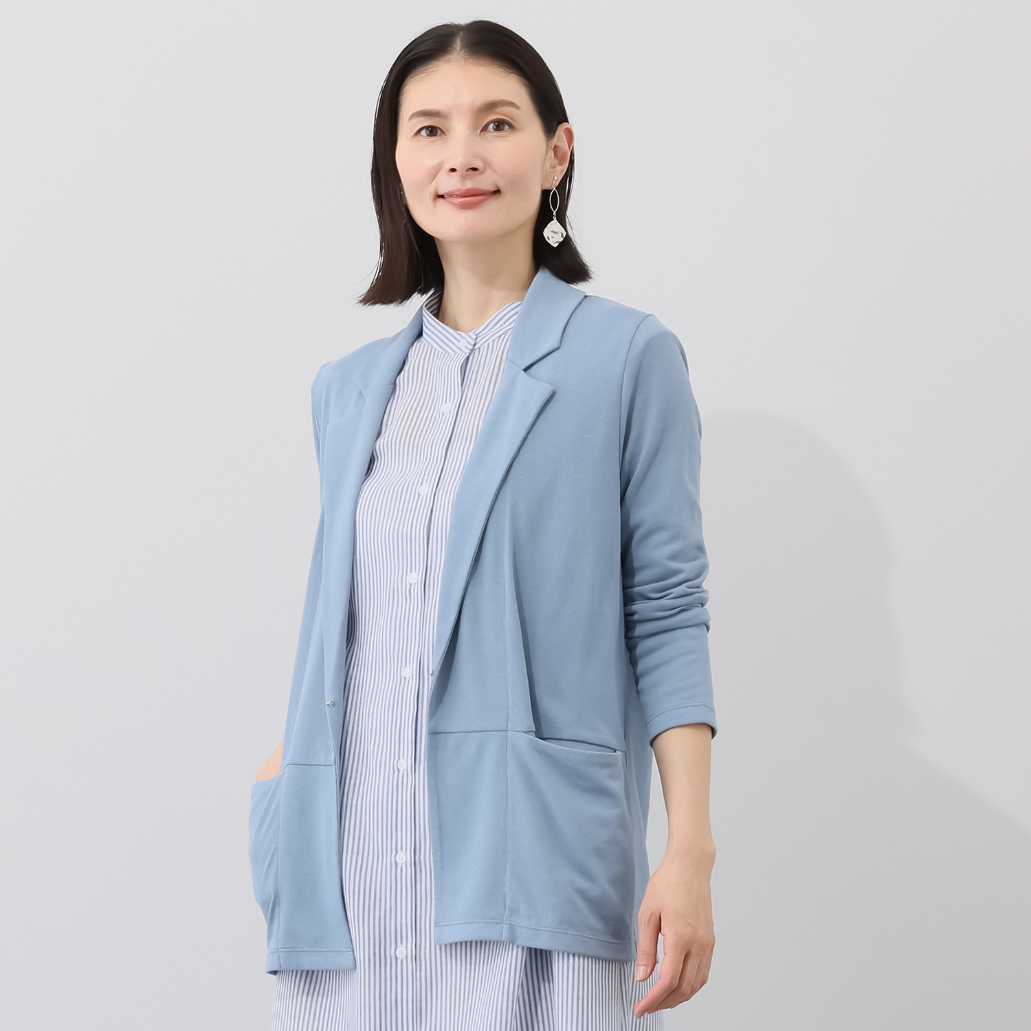 スピンブルー 接触冷感・吸水速乾 フレンチリネンブレンド リラックスジャージー サマージャケット