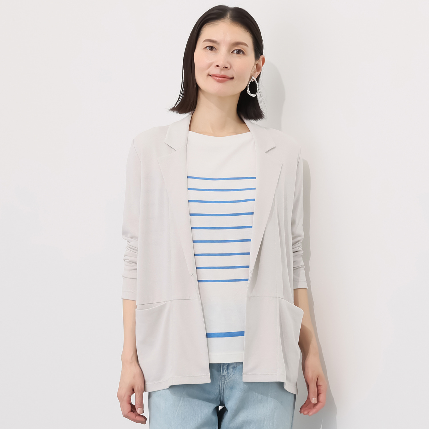 スピンブルー 接触冷感・吸水速乾 フレンチリネンブレンド リラックスジャージー サマージャケット