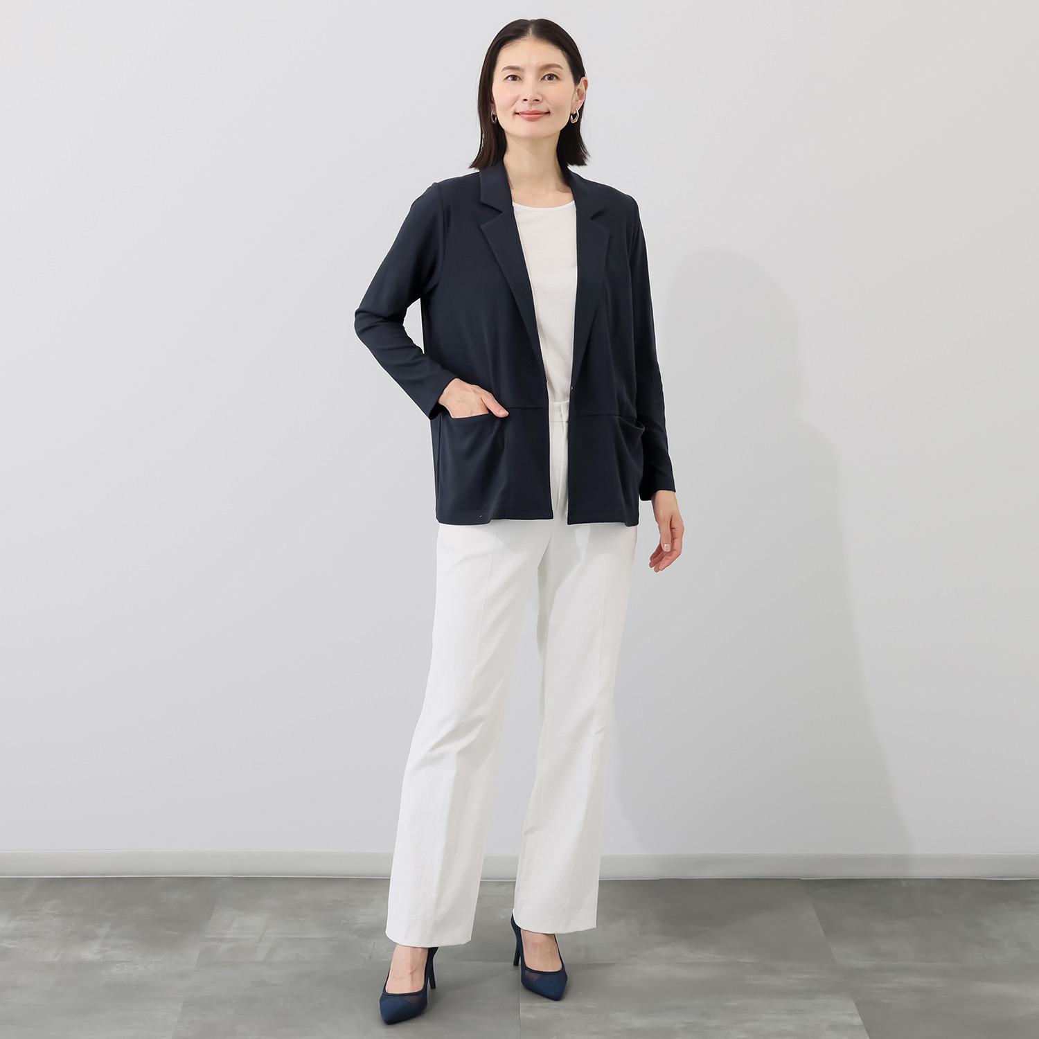 スピンブルー 接触冷感・吸水速乾 フレンチリネンブレンド リラックスジャージー サマージャケット