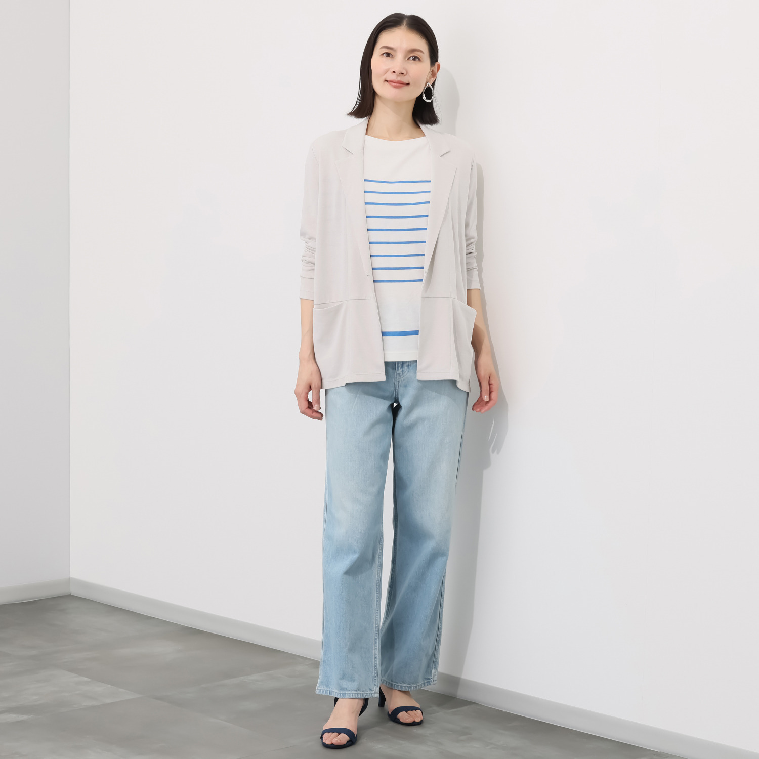 スピンブルー 接触冷感・吸水速乾 フレンチリネンブレンド リラックスジャージー サマージャケット