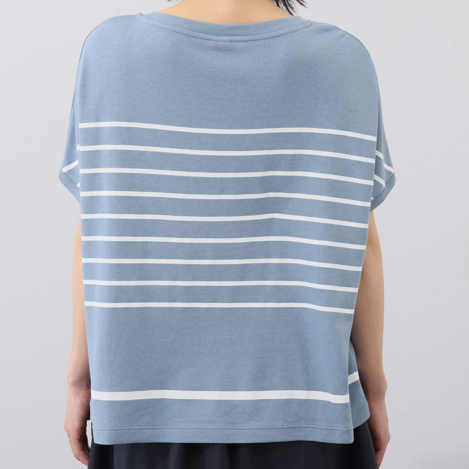 スピンブルー 接触冷感・吸水速乾 フレンチリネンブレンド ジャージー プリントボーダー プルオーバー