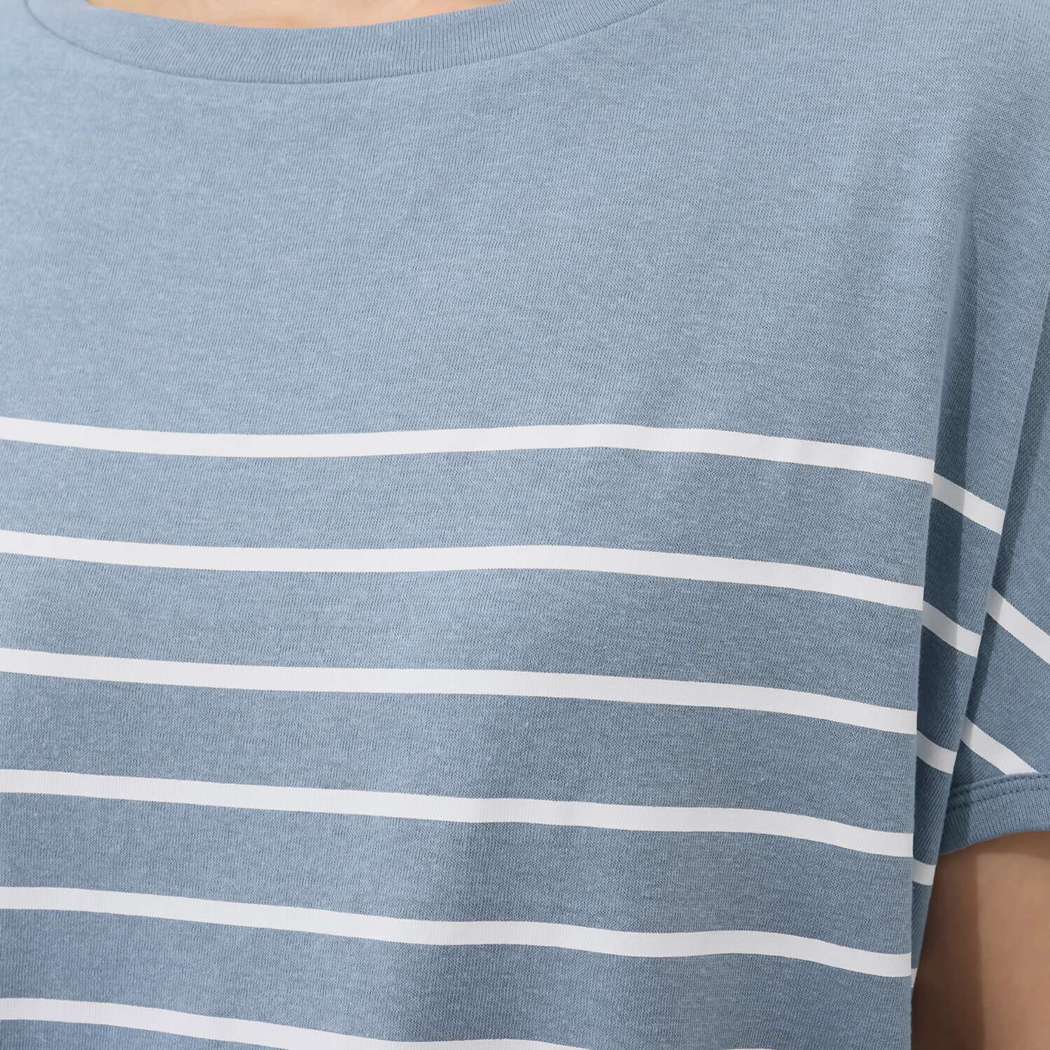 スピンブルー 接触冷感・吸水速乾 フレンチリネンブレンド ジャージー プリントボーダー プルオーバー