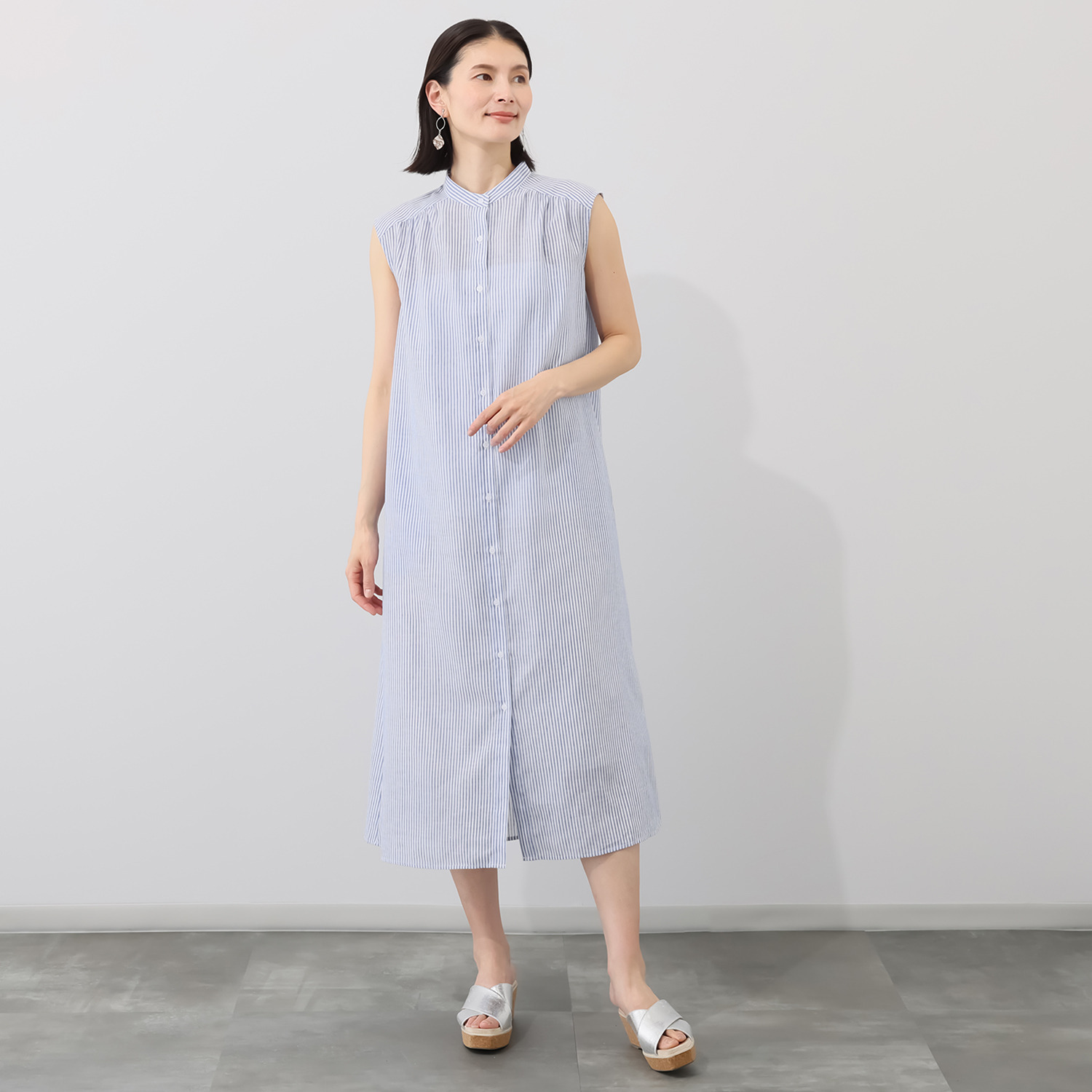 スピンブルー ヨーロピアンフラックスＲ リネンブレンド ジレワンピース