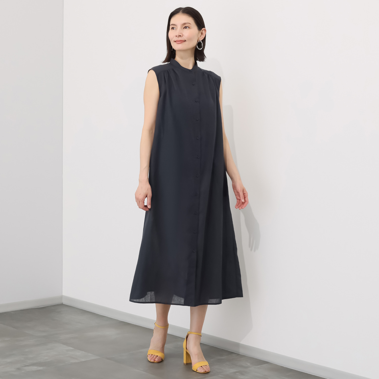 スピンブルー ヨーロピアンフラックスＲ リネンブレンド ジレワンピース