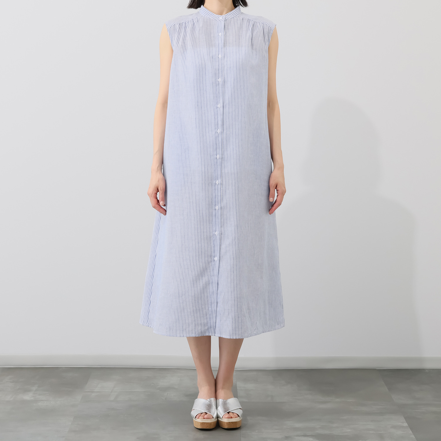 スピンブルー ヨーロピアンフラックスＲ リネンブレンド ジレワンピース