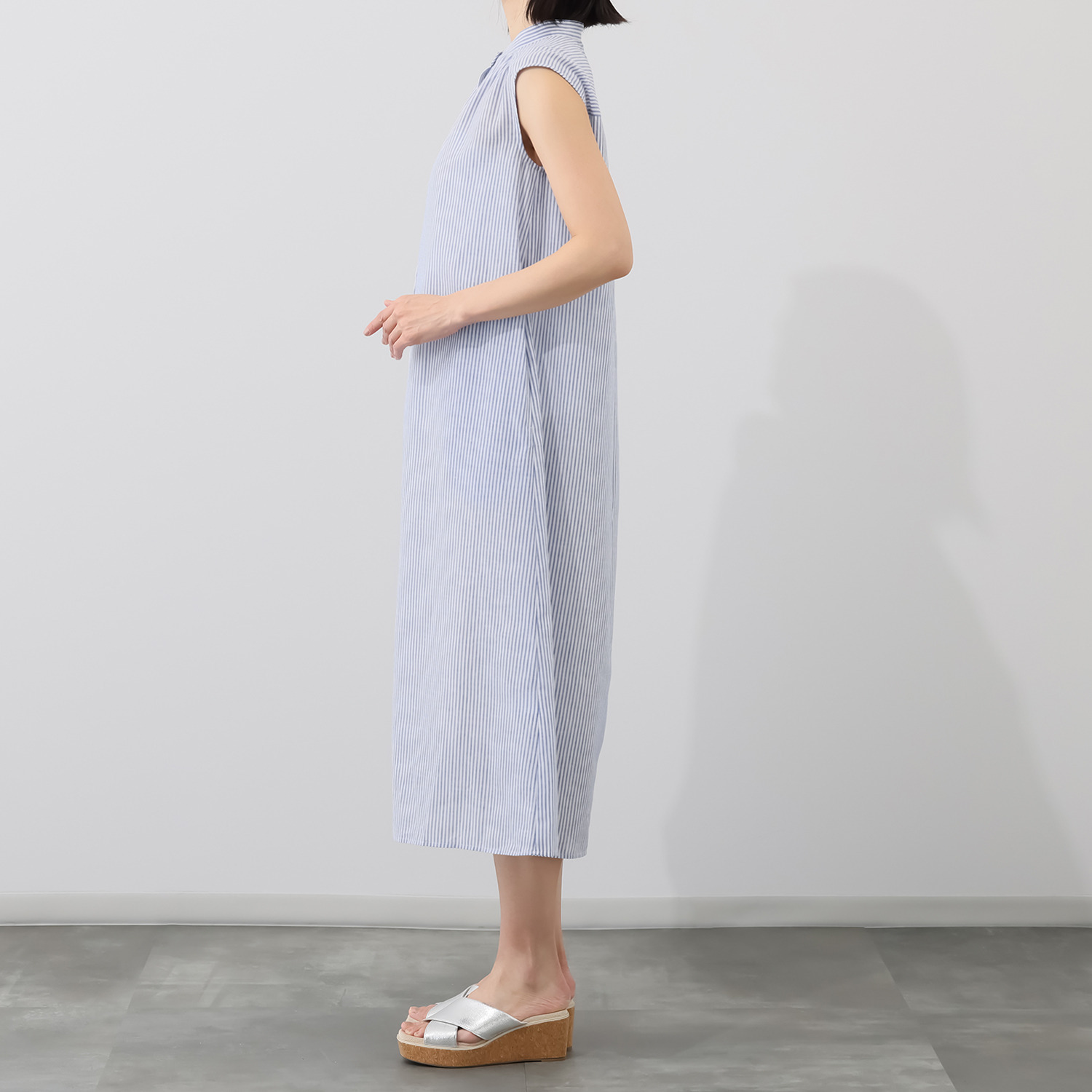 スピンブルー ヨーロピアンフラックスＲ リネンブレンド ジレワンピース