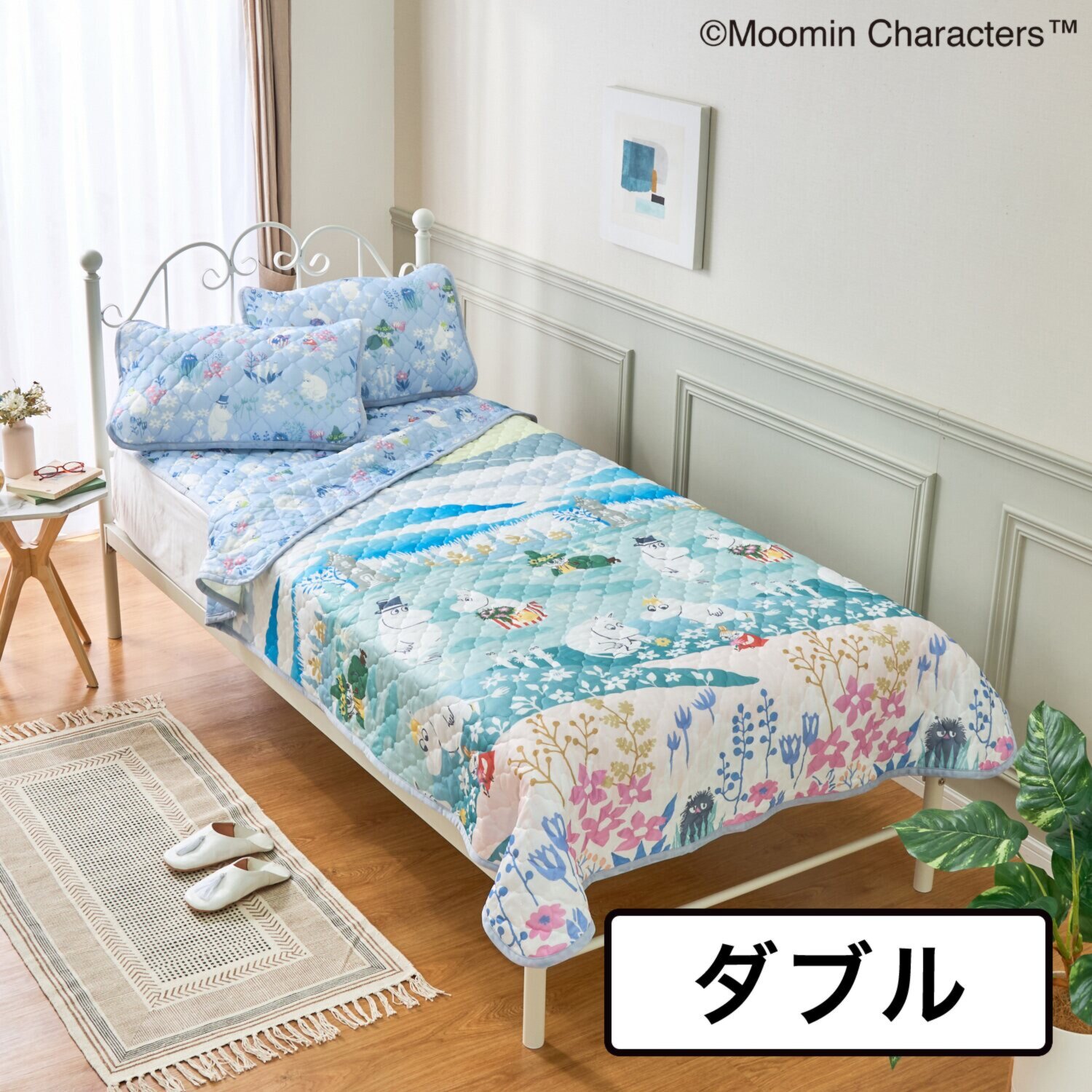 ムーミン ひんやり寝具 ダブルサイズ４点セット （肌掛けふとん・ 　敷きパッド・ 　枕パッド２枚）