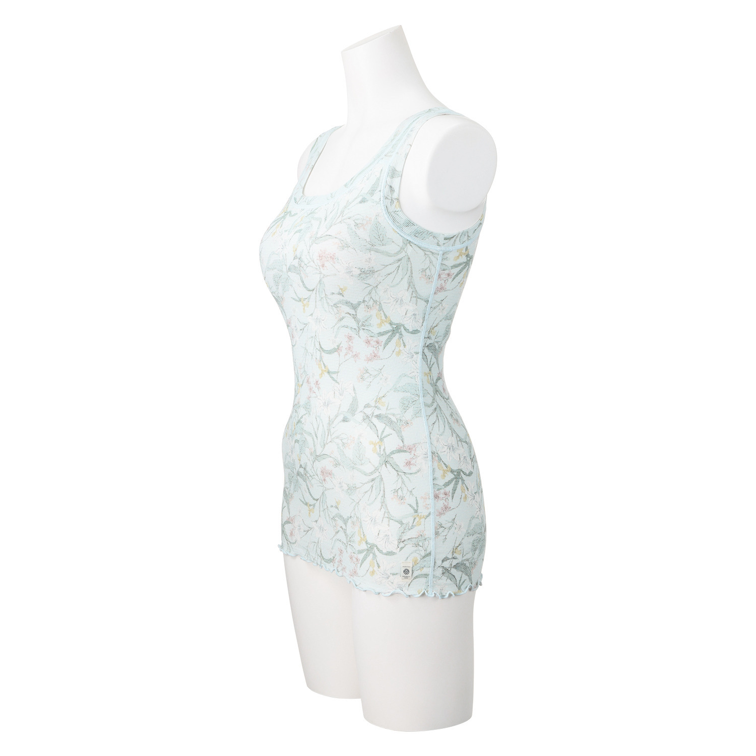 丸福ガーゼ ムレにくくて快適！速乾 綿モダール混 ボタニカルプリント カップ付タンクトップ ２枚セット