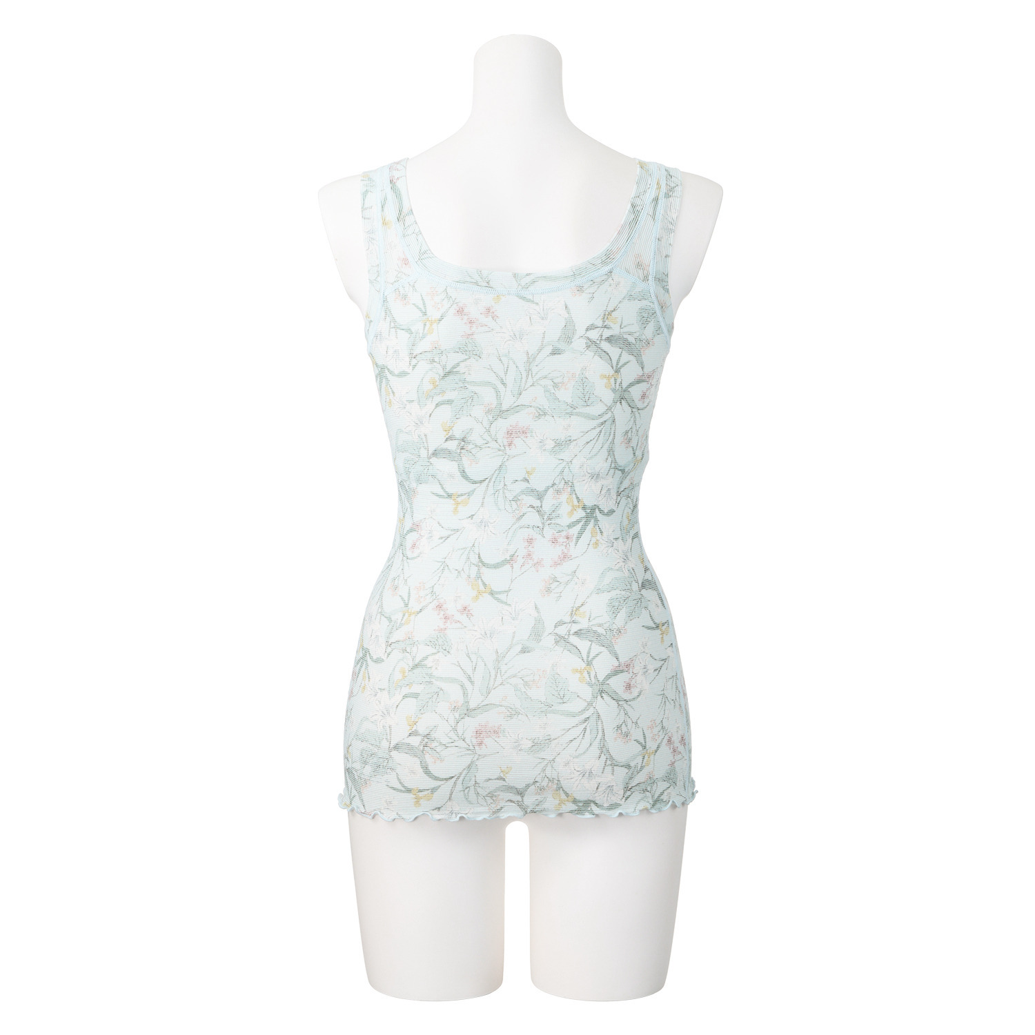 丸福ガーゼ ムレにくくて快適！速乾 綿モダール混 ボタニカルプリント カップ付タンクトップ ２枚セット