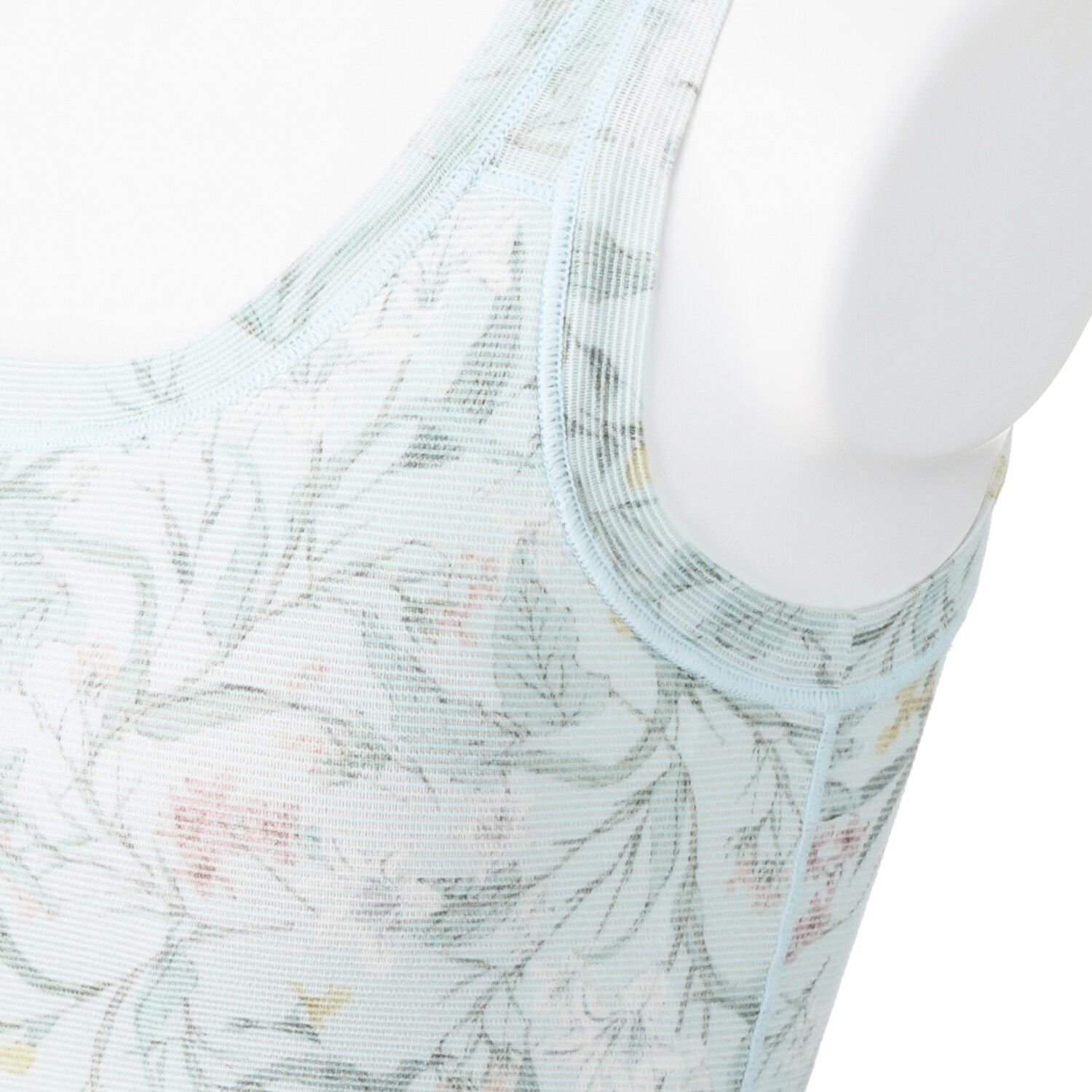 丸福ガーゼ ムレにくくて快適！速乾 綿モダール混 ボタニカルプリント カップ付タンクトップ ２枚セット