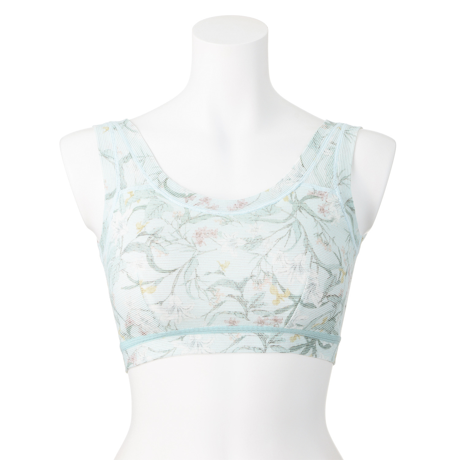 丸福ガーゼ ムレにくくて快適！速乾 綿モダール混 ボタニカルプリント ノンワイヤーブラジャー