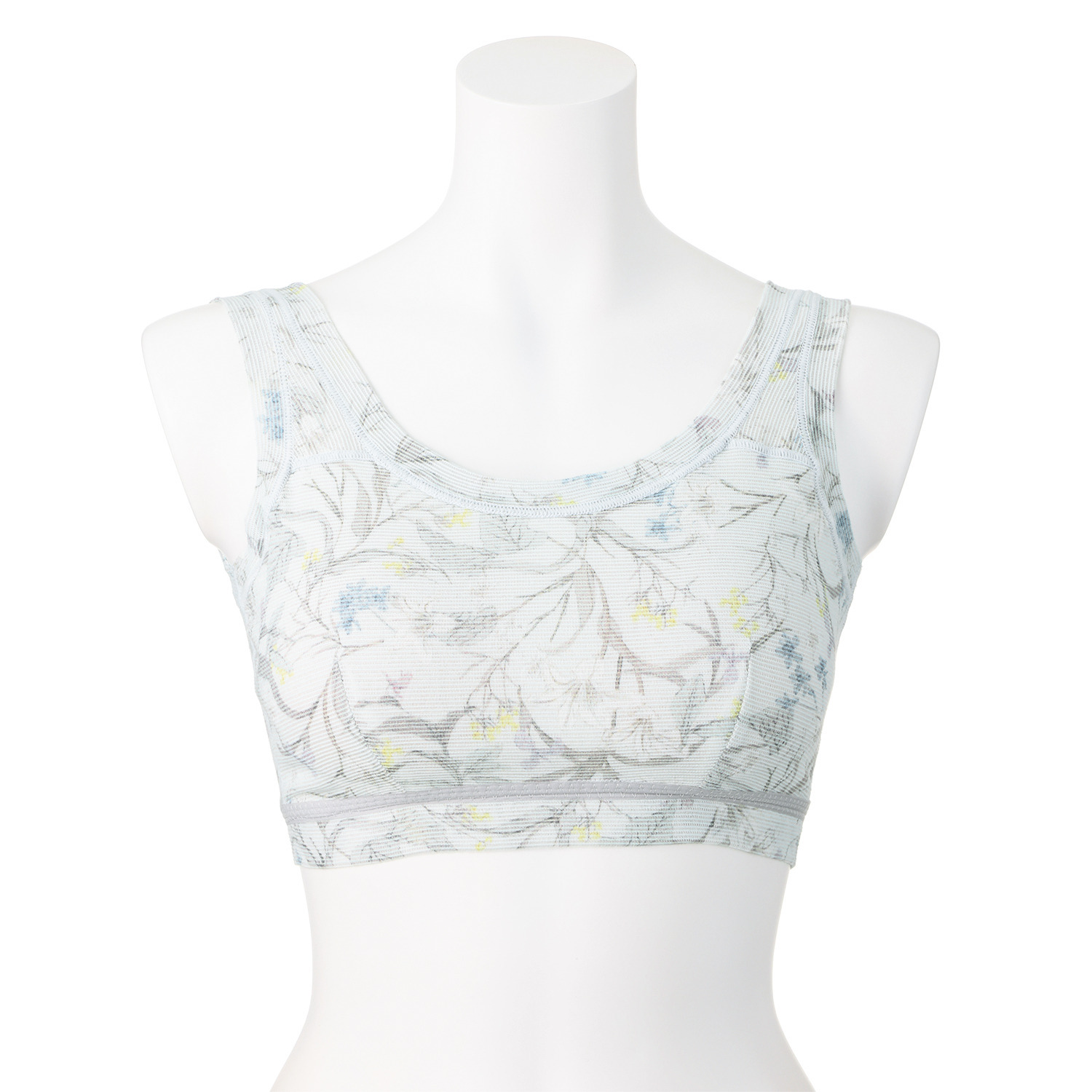 丸福ガーゼ ムレにくくて快適！速乾 綿モダール混 ボタニカルプリント ノンワイヤーブラジャー