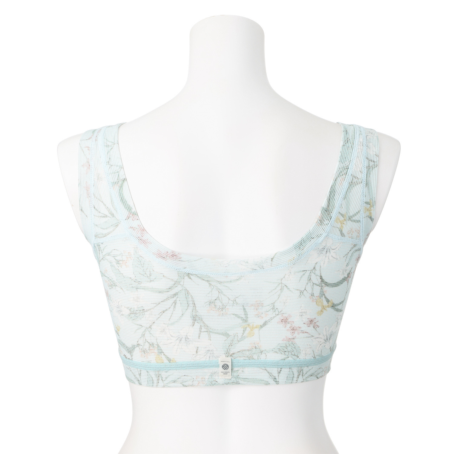 丸福ガーゼ ムレにくくて快適！速乾 綿モダール混 ボタニカルプリント ノンワイヤーブラジャー