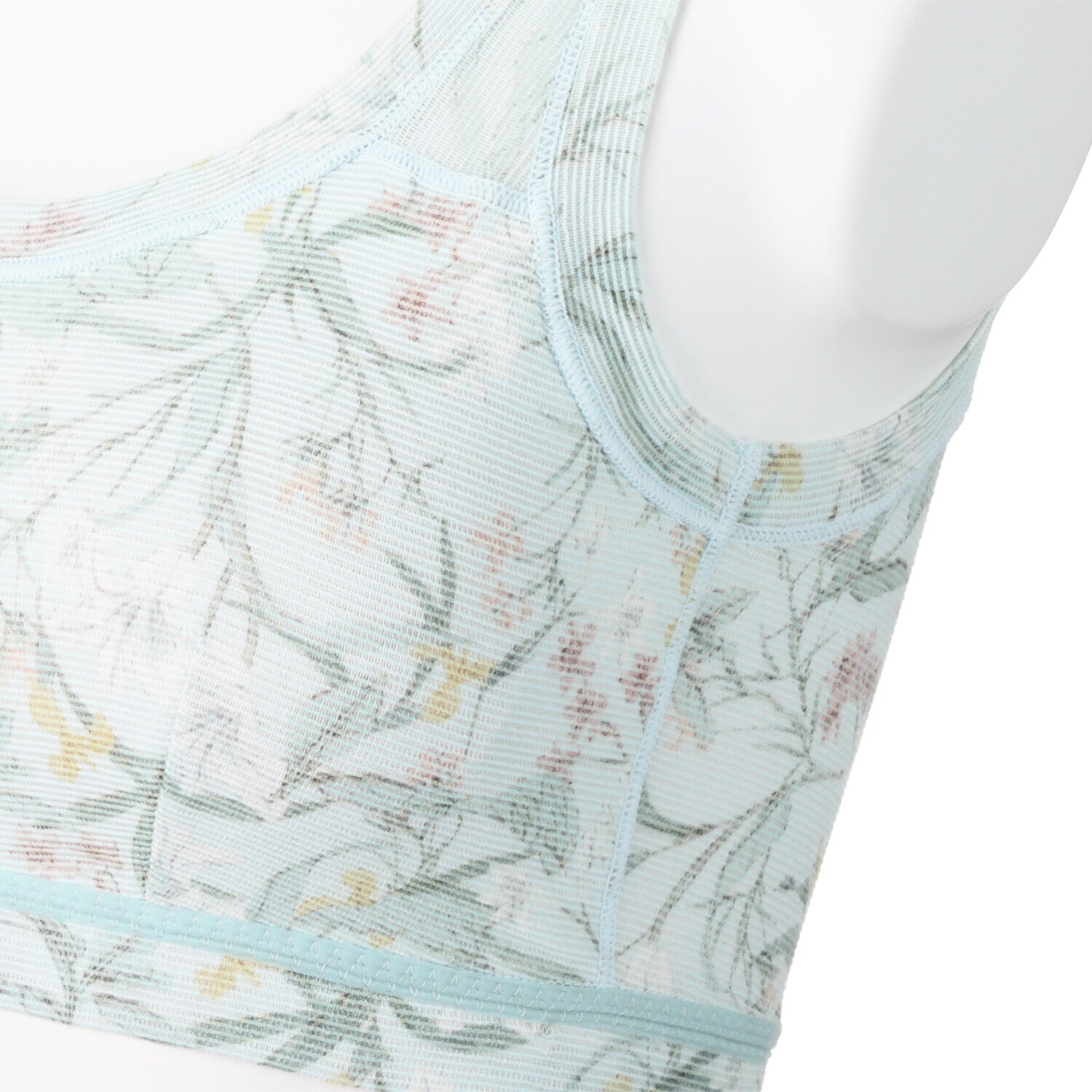 丸福ガーゼ ムレにくくて快適！速乾 綿モダール混 ボタニカルプリント ノンワイヤーブラジャー