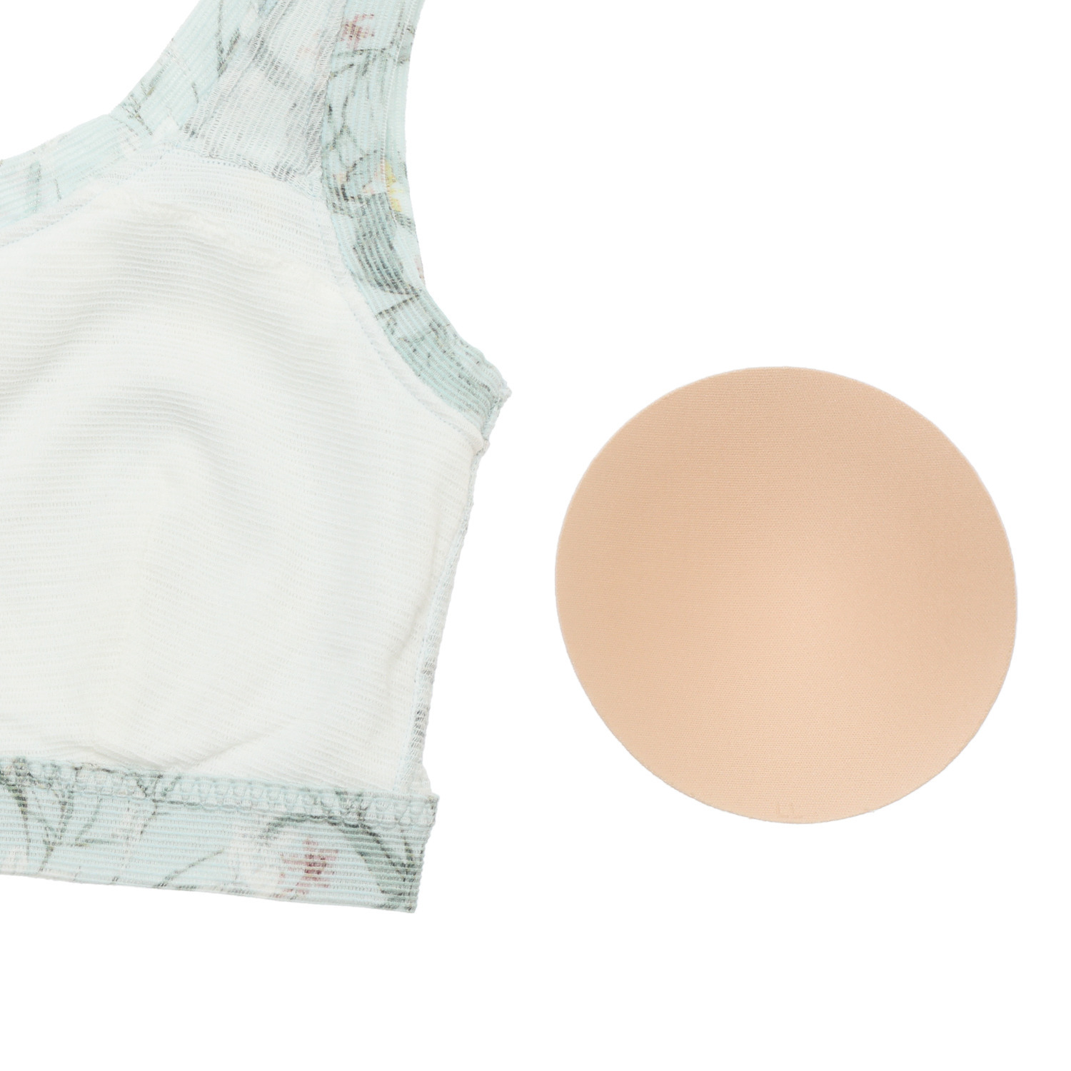 丸福ガーゼ ムレにくくて快適！速乾 綿モダール混 ボタニカルプリント ノンワイヤーブラジャー