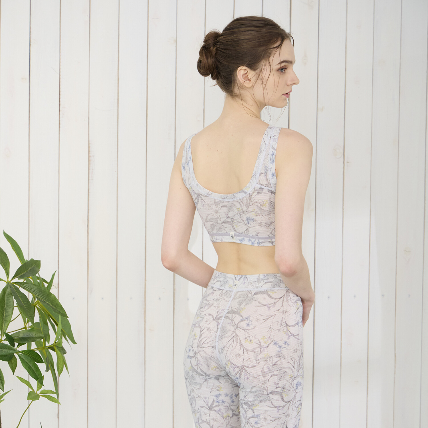 丸福ガーゼ ムレにくくて快適！速乾 綿モダール混 ボタニカルプリント ノンワイヤーブラジャー