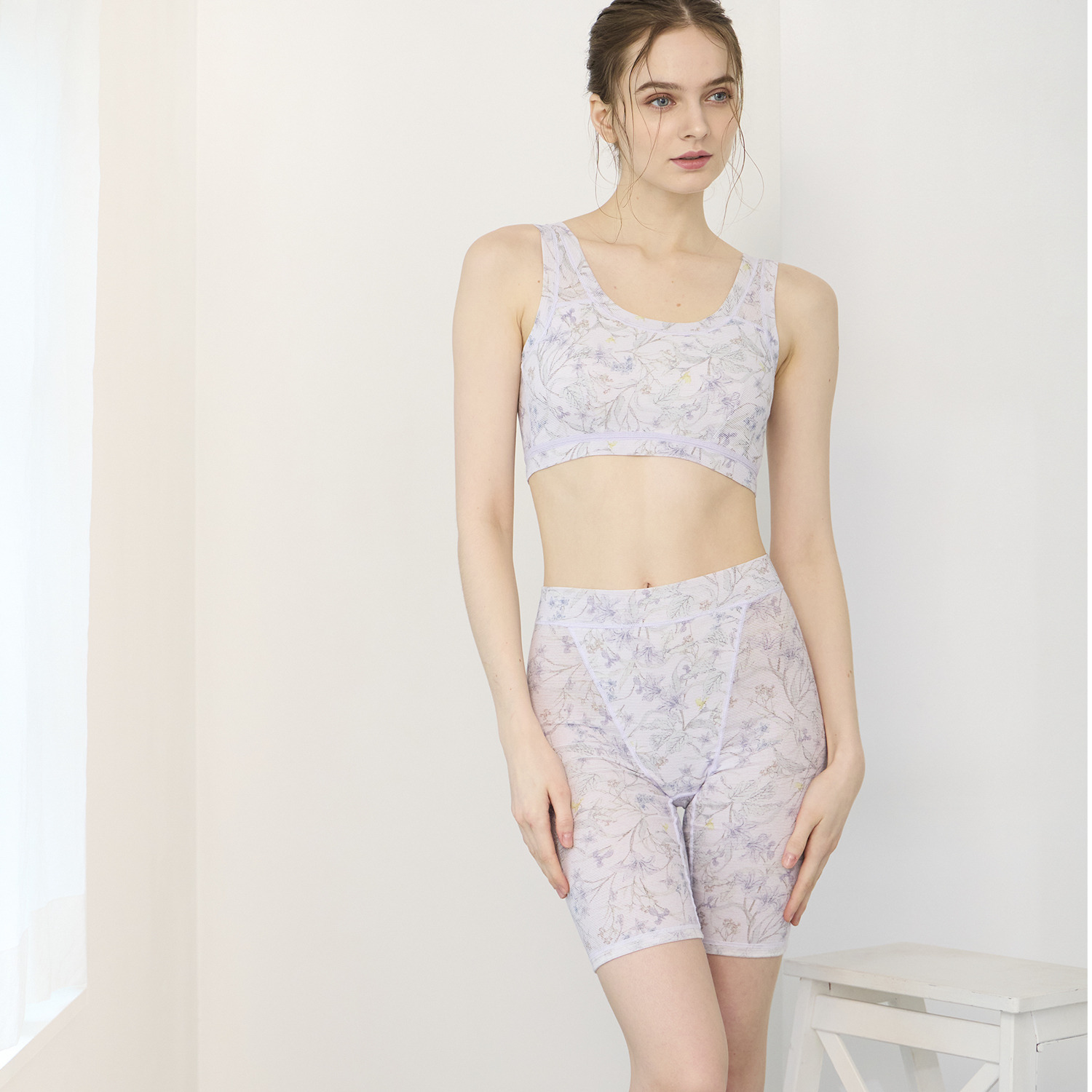 丸福ガーゼ ムレにくくて快適！速乾 綿モダール混 ボタニカルプリント 三分丈ショーツ２枚セット