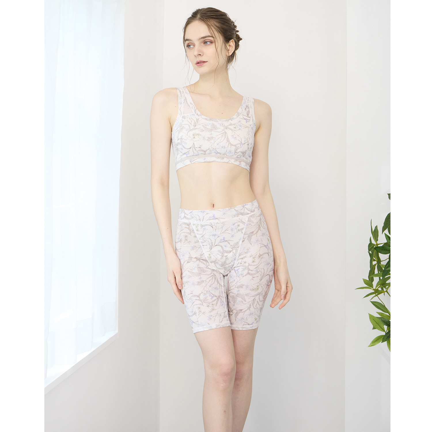 丸福ガーゼ ムレにくくて快適！速乾 綿モダール混 ボタニカルプリント 三分丈ショーツ２枚セット