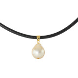 パールモール シルバー シャンパンカラー 白蝶パール レザーコード ペンダント