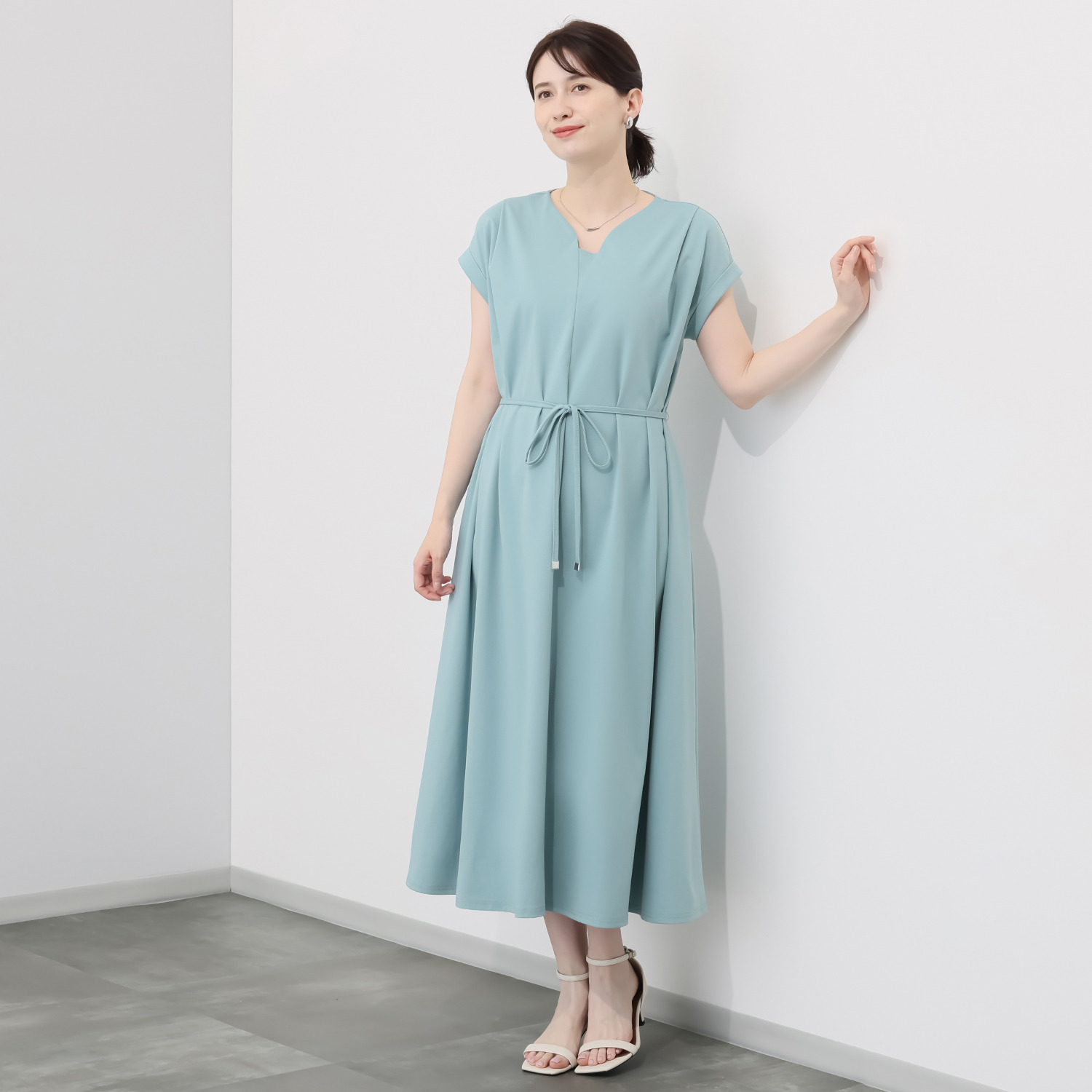 アンリック　オー　ブルー 接触冷感・ＵＶカット ターンバックスリーブ 細見えフレアーワンピース ＜着丈１２０ｃｍ＞