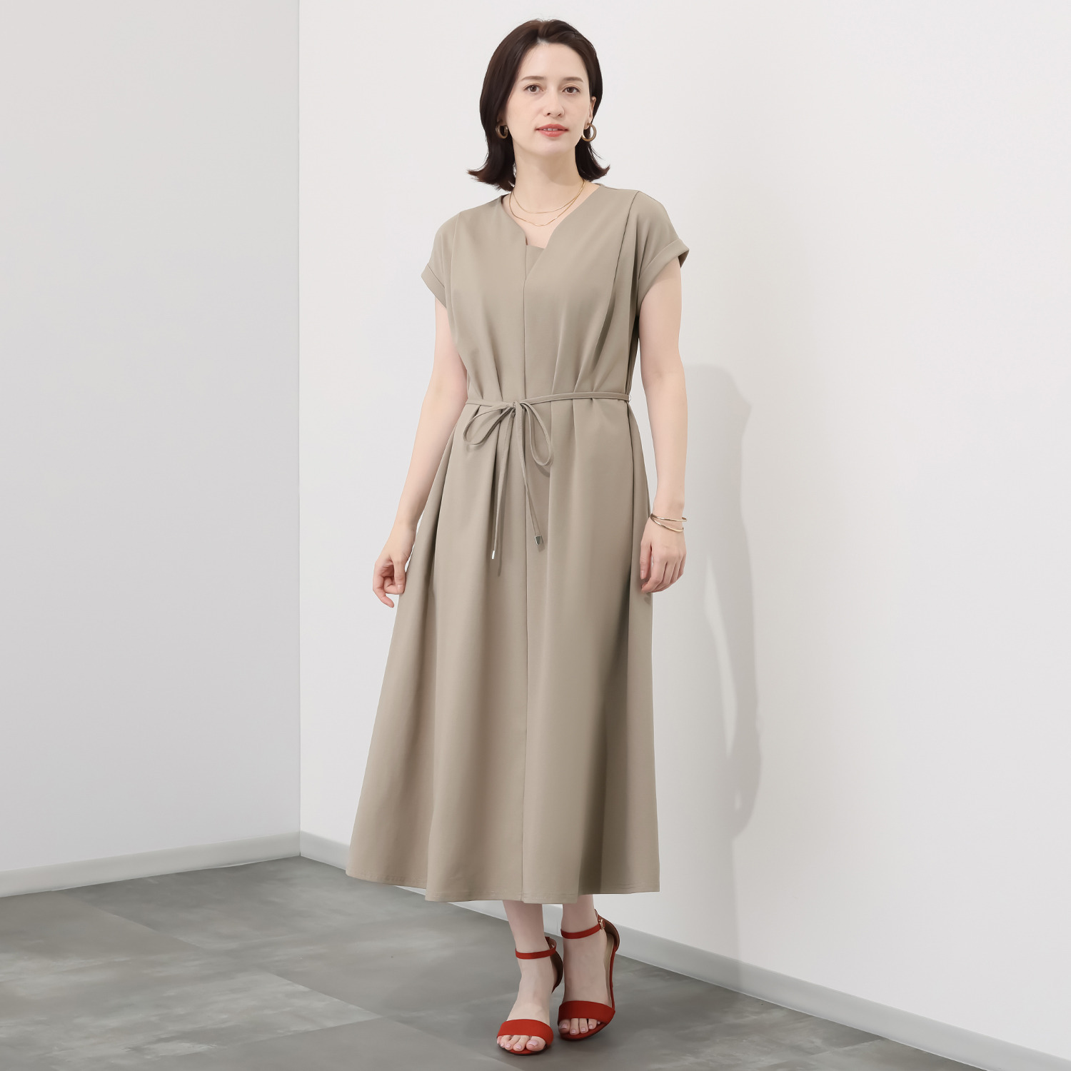 アンリック　オー　ブルー 接触冷感・ＵＶカット ターンバックスリーブ 細見えフレアーワンピース ＜着丈１２０ｃｍ＞