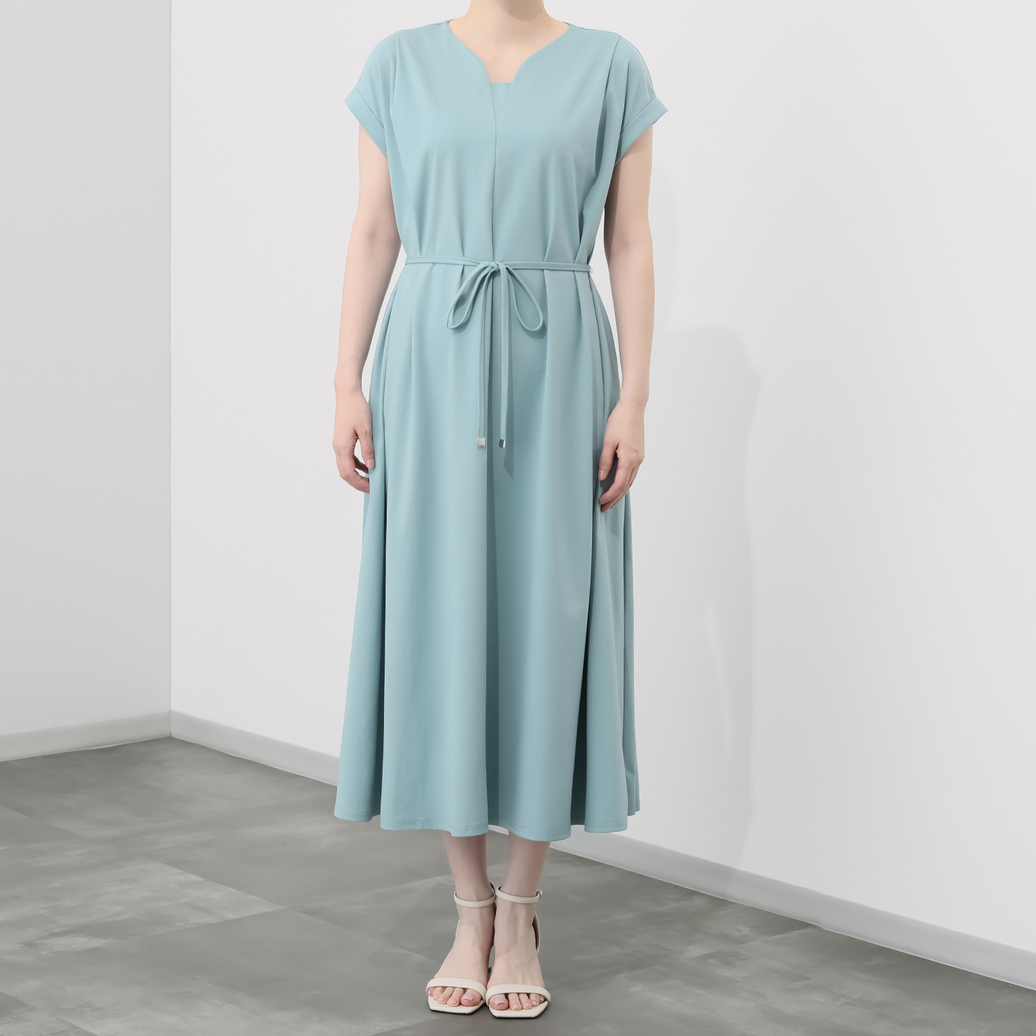 アンリック　オー　ブルー 接触冷感・ＵＶカット ターンバックスリーブ 細見えフレアーワンピース ＜着丈１２０ｃｍ＞